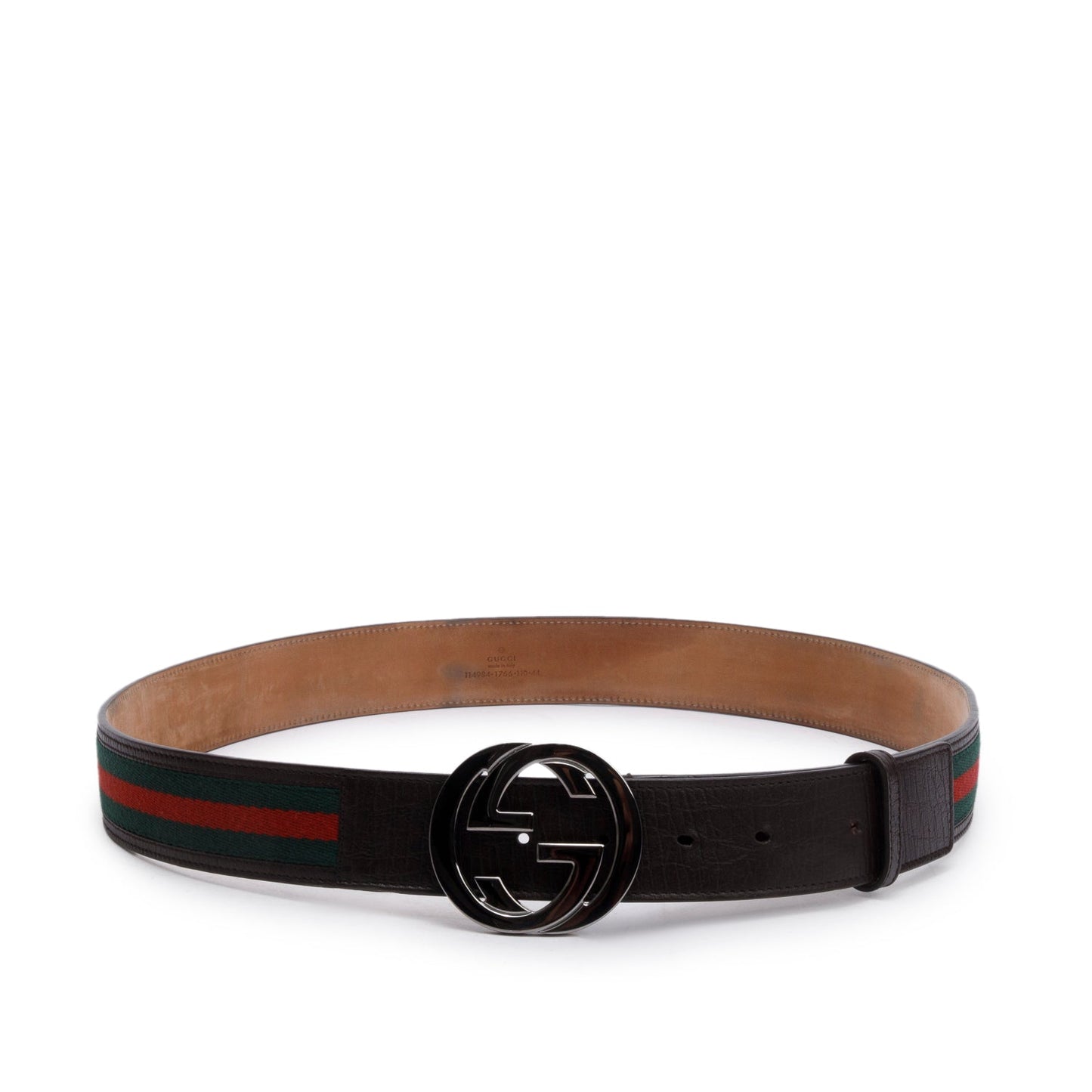 Gucci Brown Leather Web Interlocking G Belt 110 44