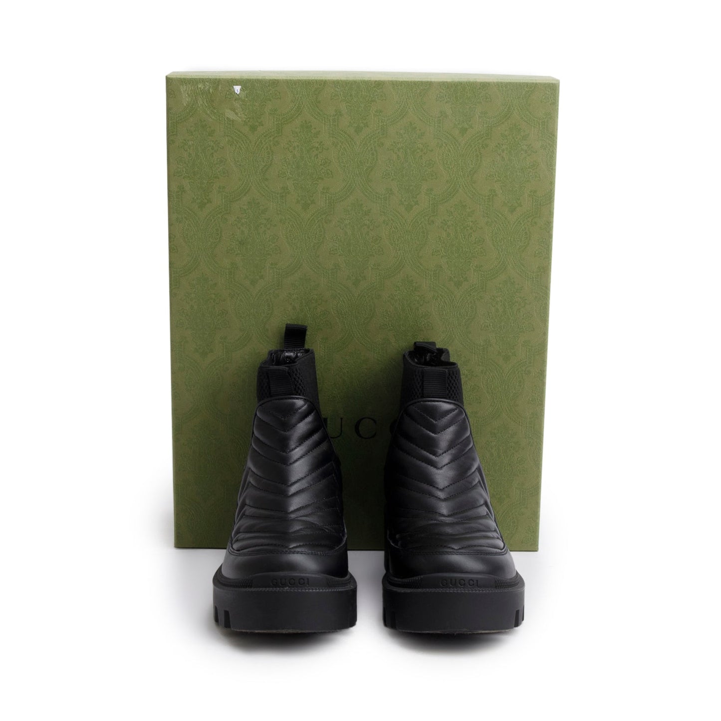 Gucci Black Nappa Matelasse Leather Frances Chelsea Ankle Boots, Size 34.5