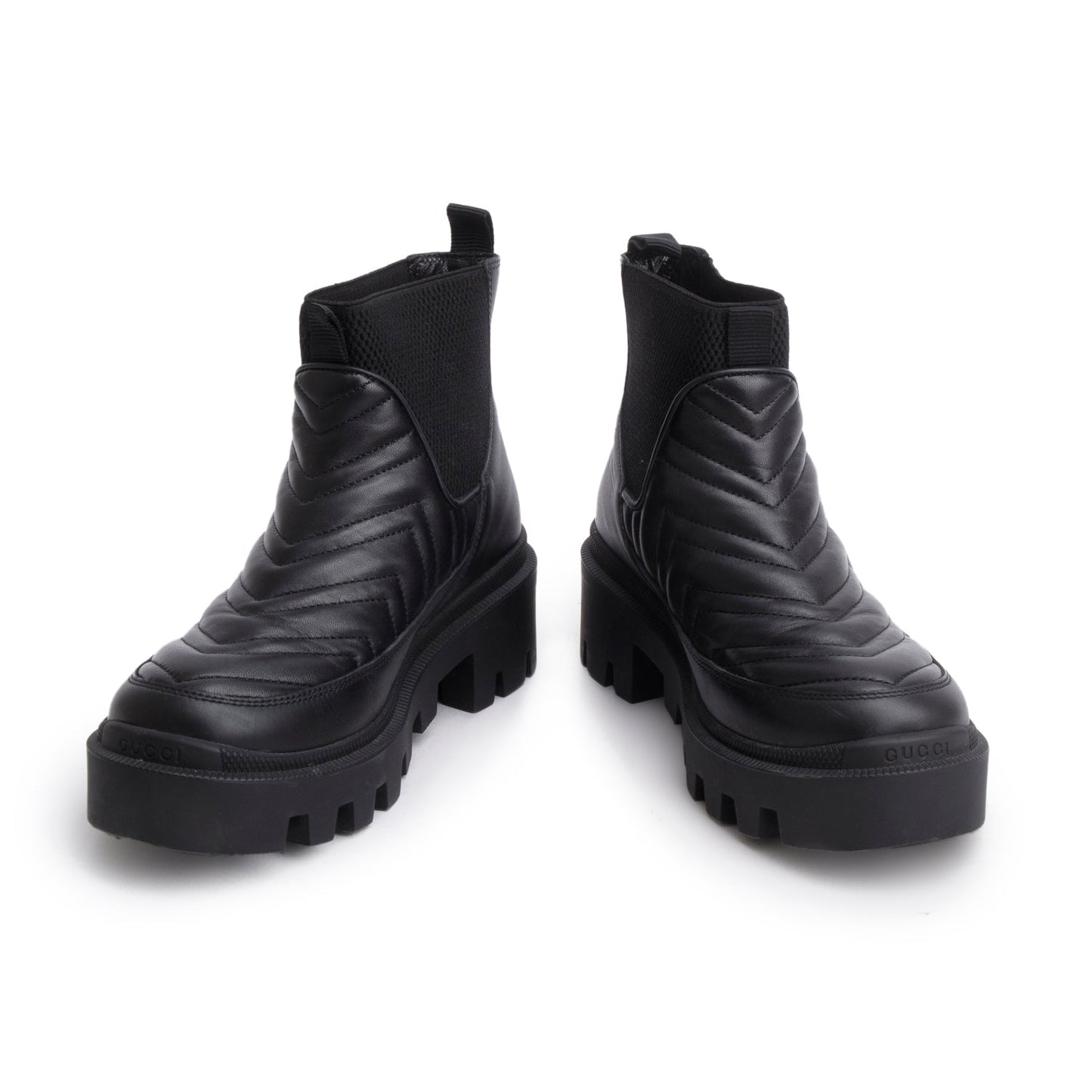 Gucci Black Nappa Matelasse Leather Frances Chelsea Ankle Boots, Size 34.5