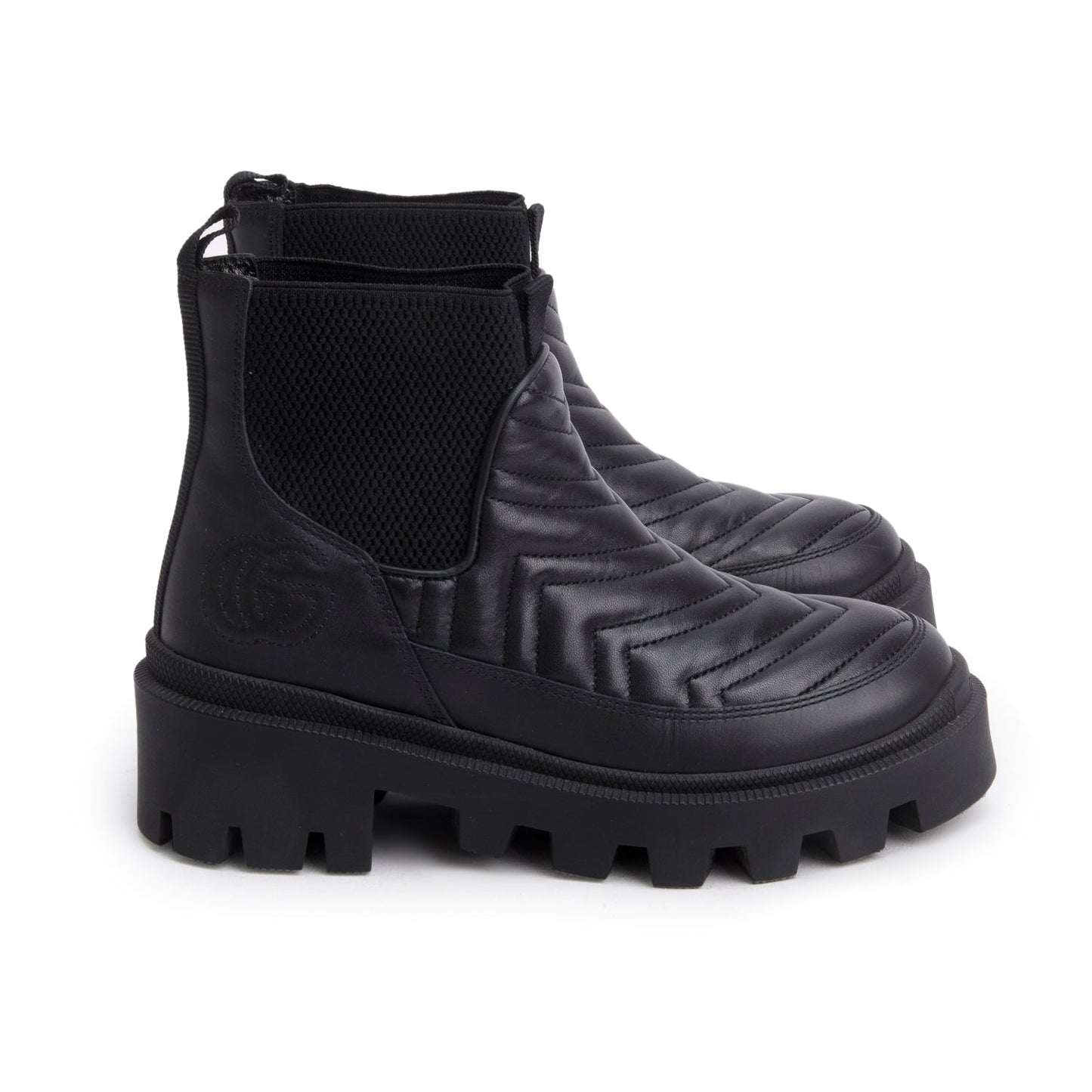 Gucci Black Nappa Matelasse Leather Frances Chelsea Ankle Boots, Size 34.5