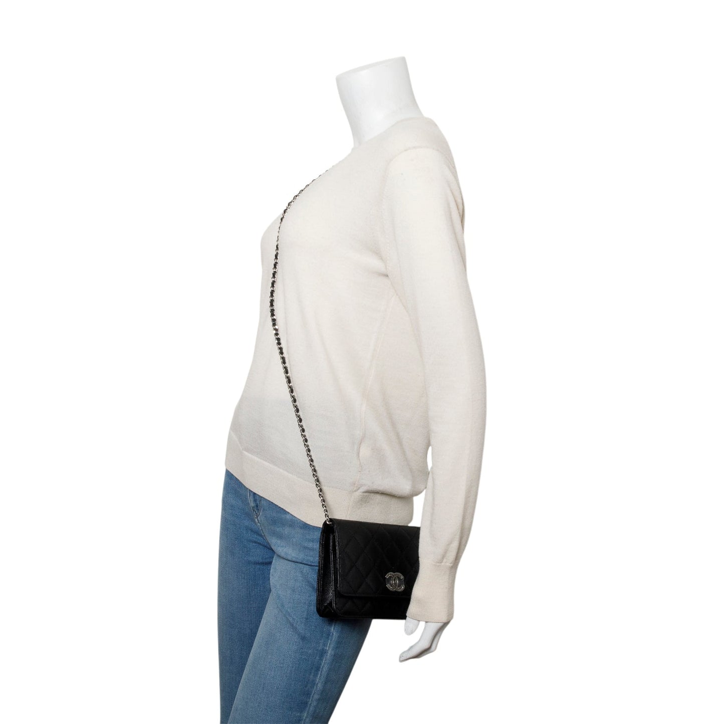 Chanel 2024 Black Quilted Caviar Leather Coco Chanel CC Wallet on Chain
