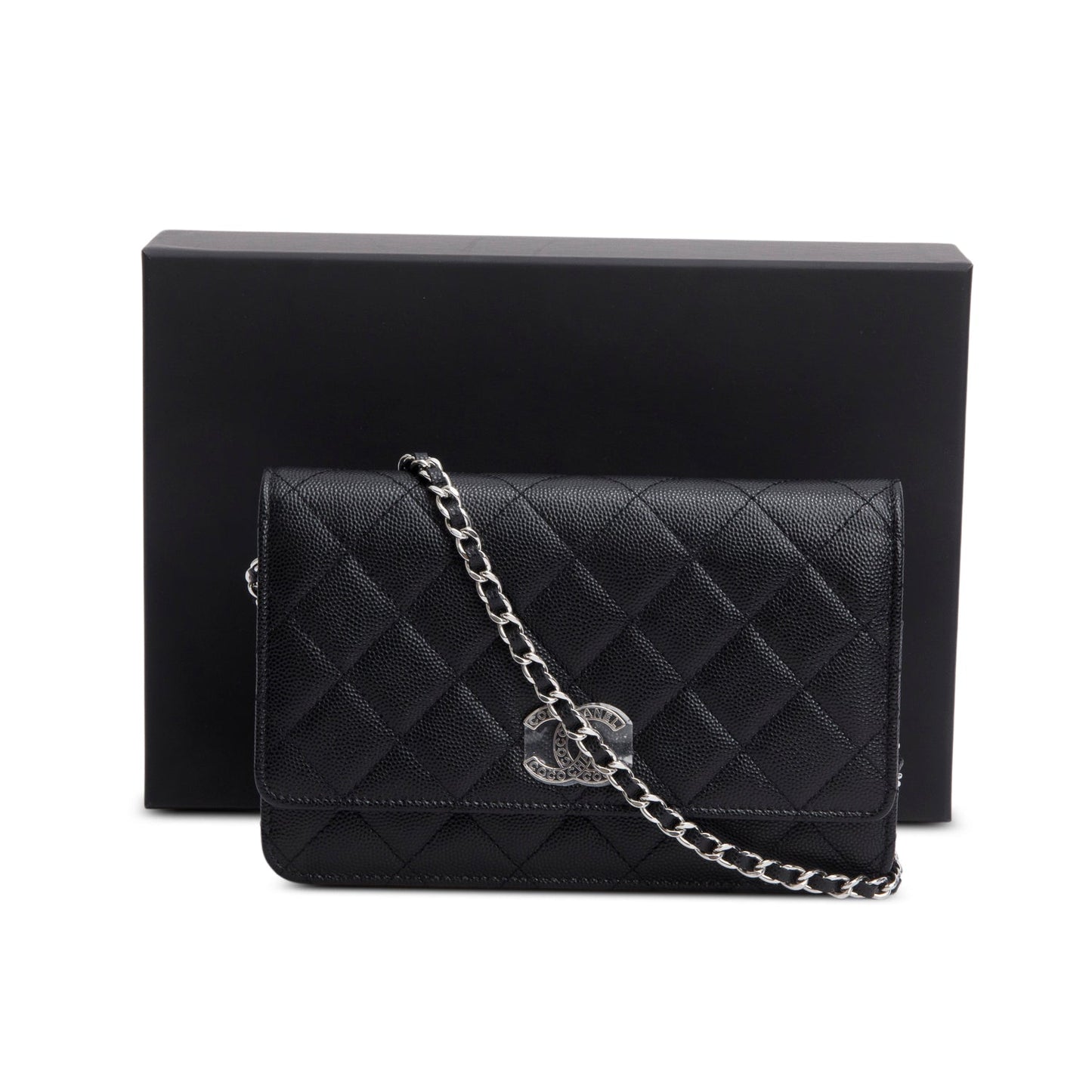 Chanel 2024 Black Quilted Caviar Leather Coco Chanel CC Wallet on Chain