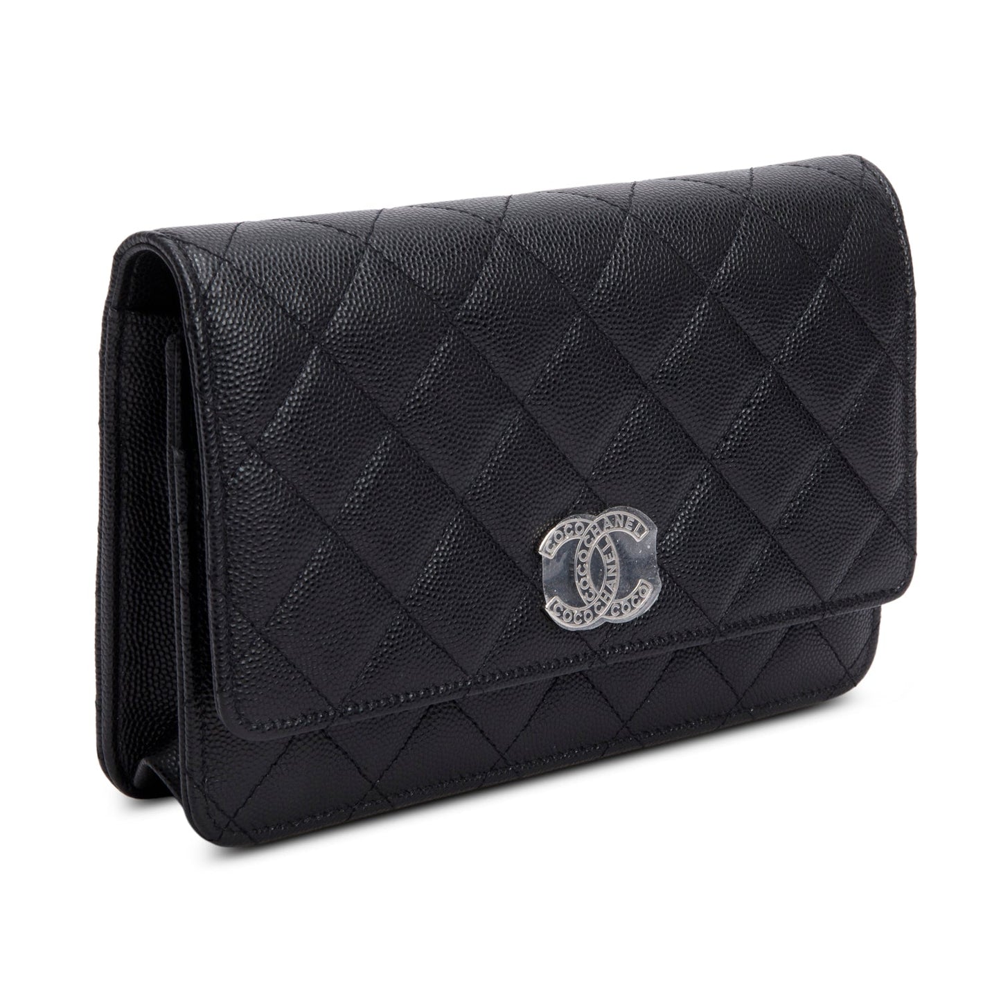 Chanel 2024 Black Quilted Caviar Leather Coco Chanel CC Wallet on Chain