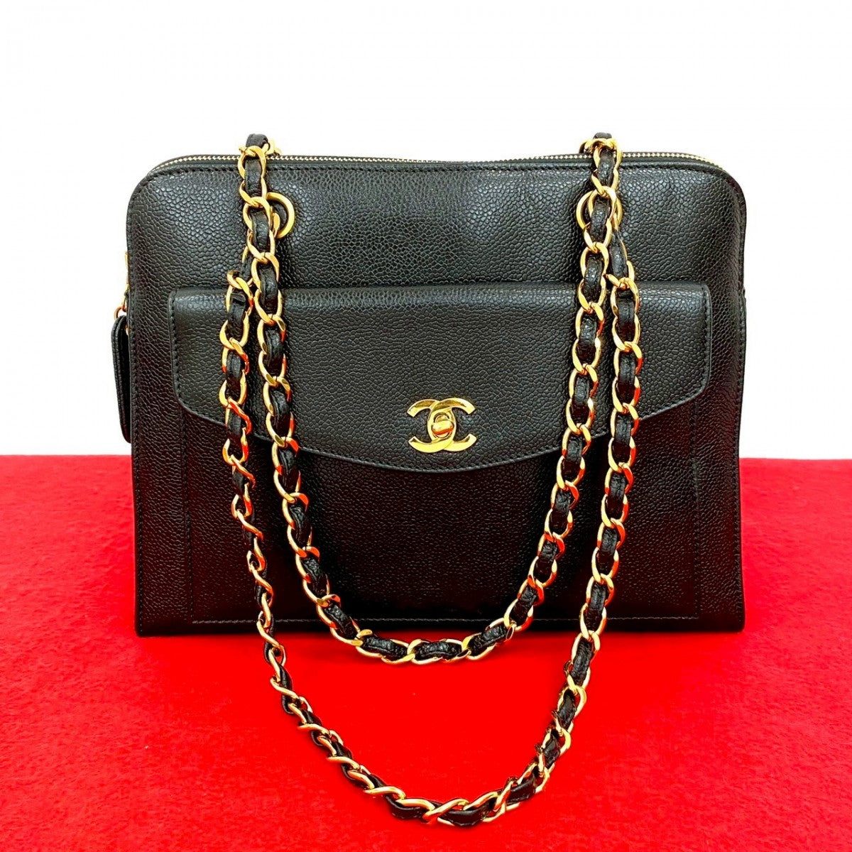 CHANEL Shoulder Bag Matt caviar skin black