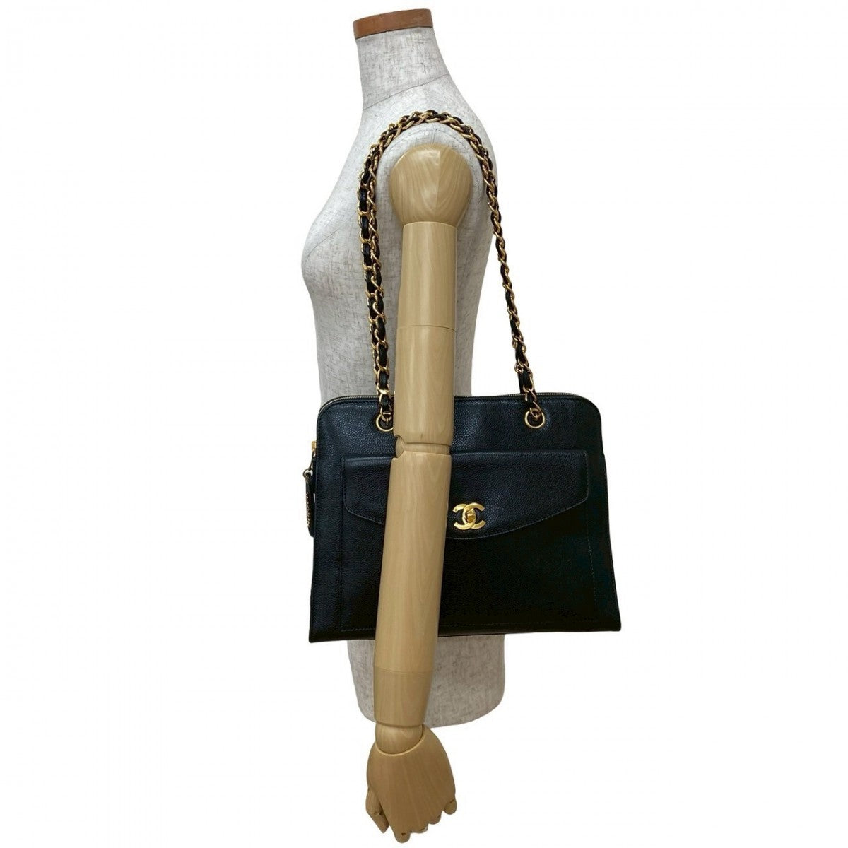 CHANEL Shoulder Bag Matt caviar skin black
