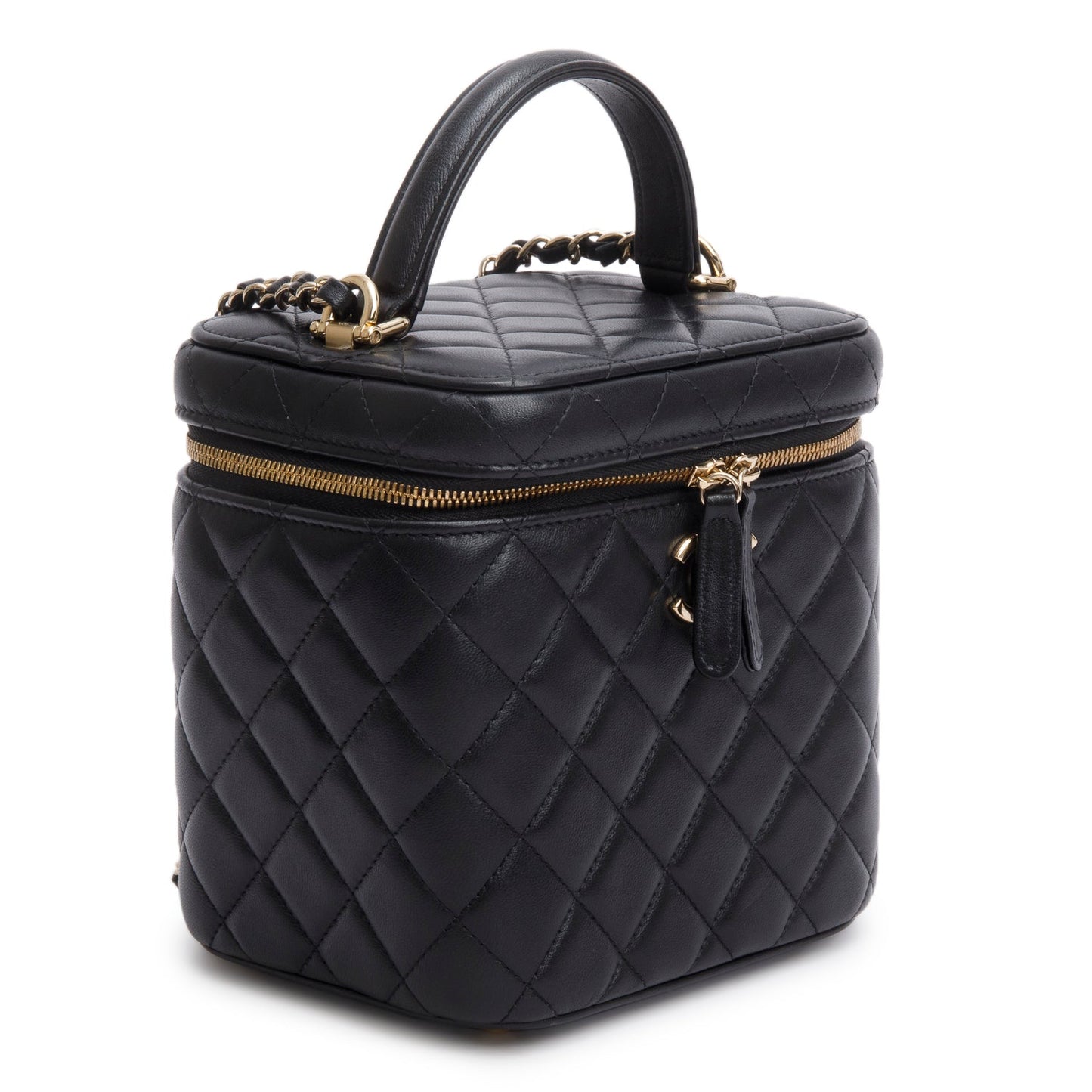 Chanel Black Caviar Quilted Small Top Handle Vanity Case