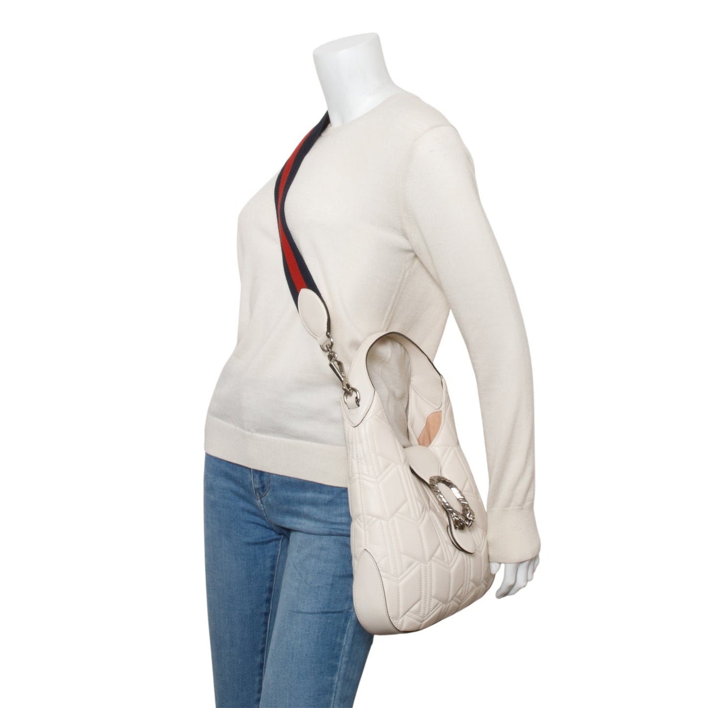 Gucci White Leather Matelasse Dionysus Hobo
