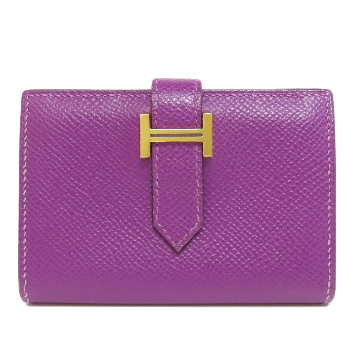 HERMES Card Case Epsom purple Bearn Gold Metal Women