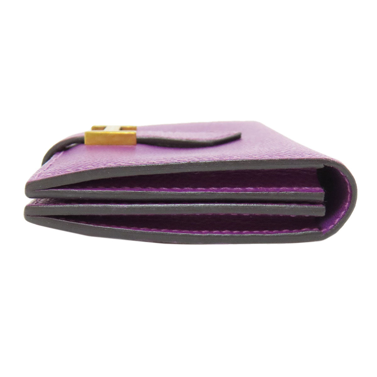 HERMES Card Case Epsom purple Bearn Gold Metal Women