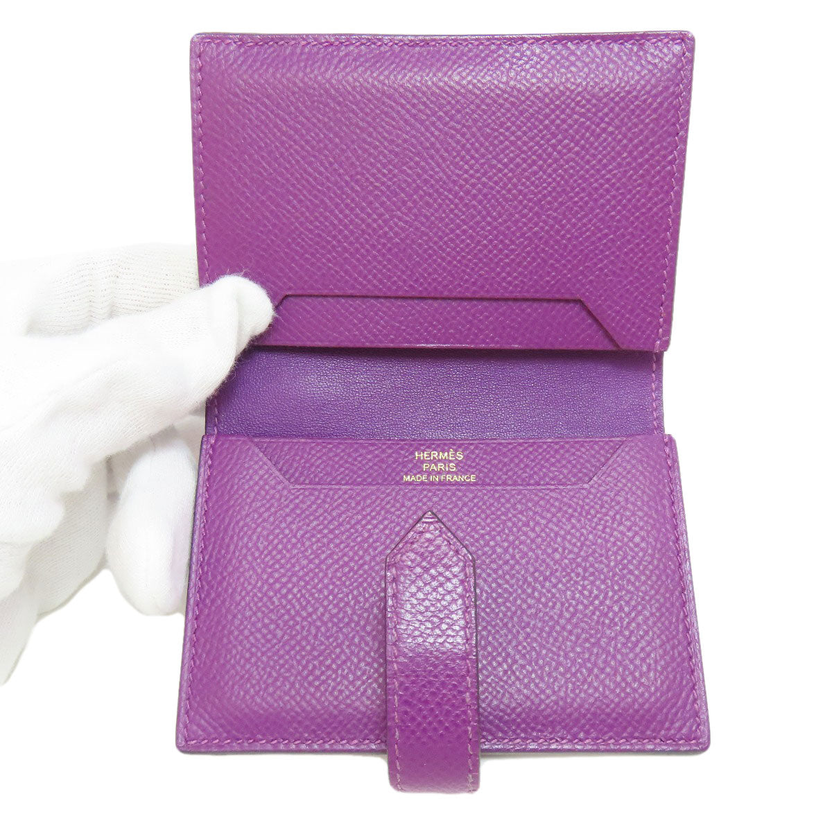 HERMES Card Case Epsom purple Bearn Gold Metal Women