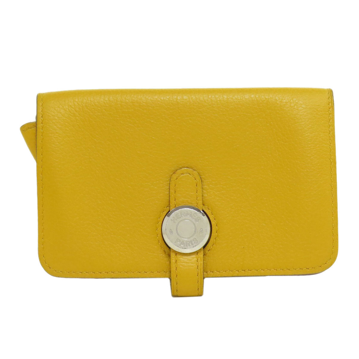HERMES Coin case Shave yellow Dogon SilverMetal Women