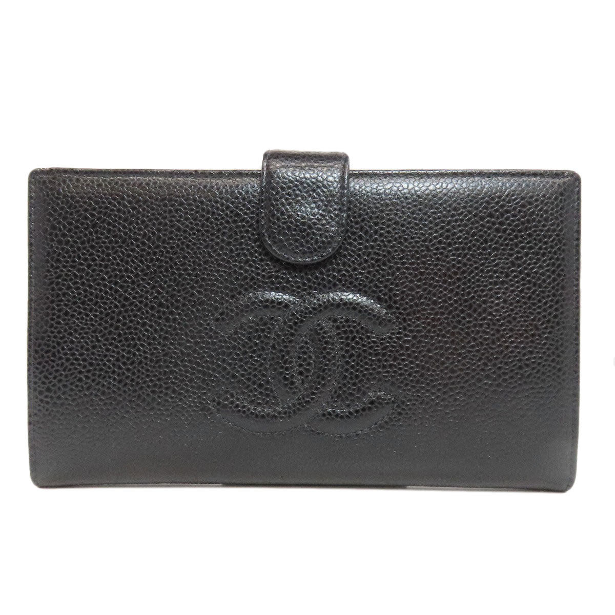 CHANEL Long Wallet Purse Grained Calfskin Skin black COCO Mark Gold Metal