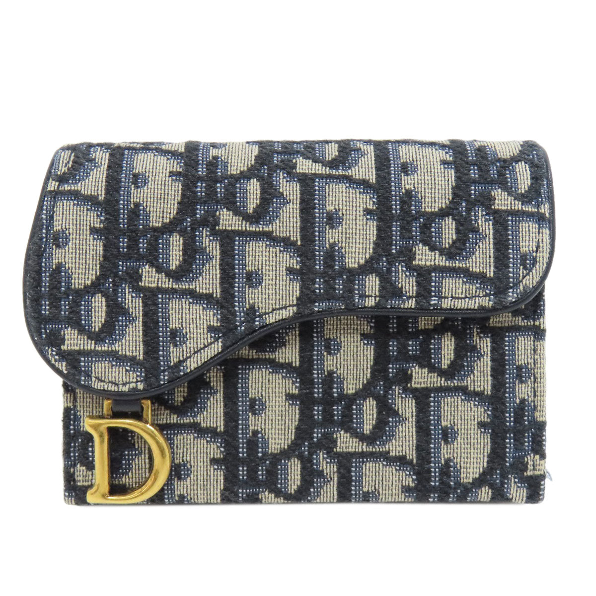 Christian Dior Card Case canvas Navy Saddle Trotter Pattern Women
