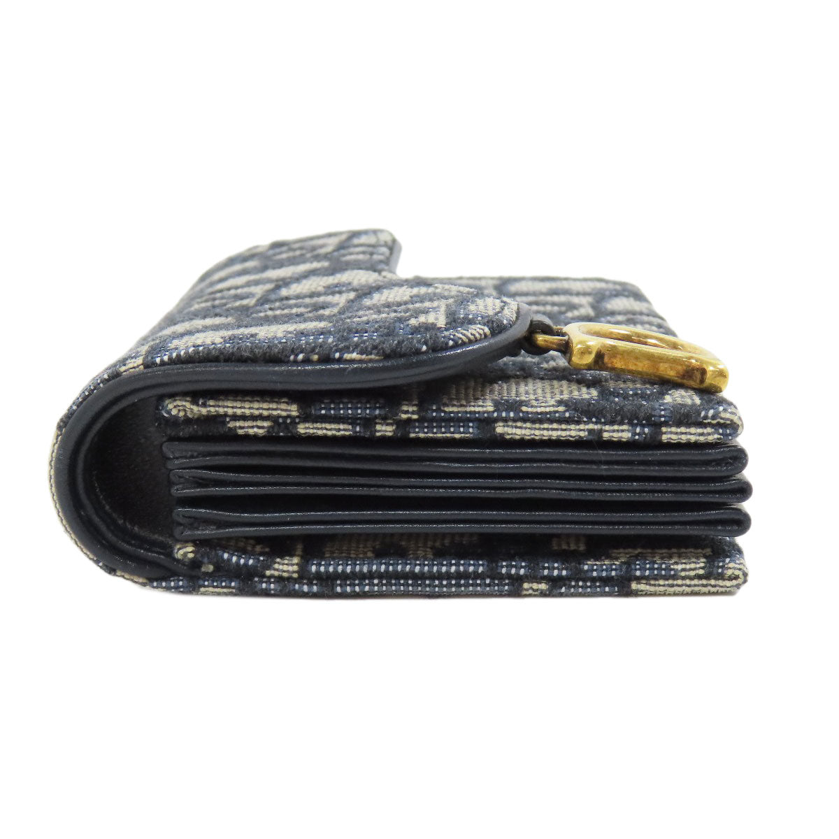 Christian Dior Card Case canvas Navy Saddle Trotter Pattern Women