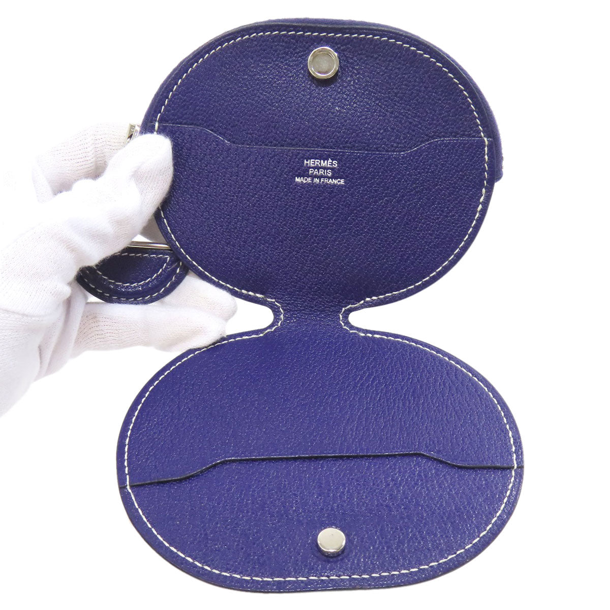 HERMES Coin case Shave Navy In-the-Loop SilverMetal Women