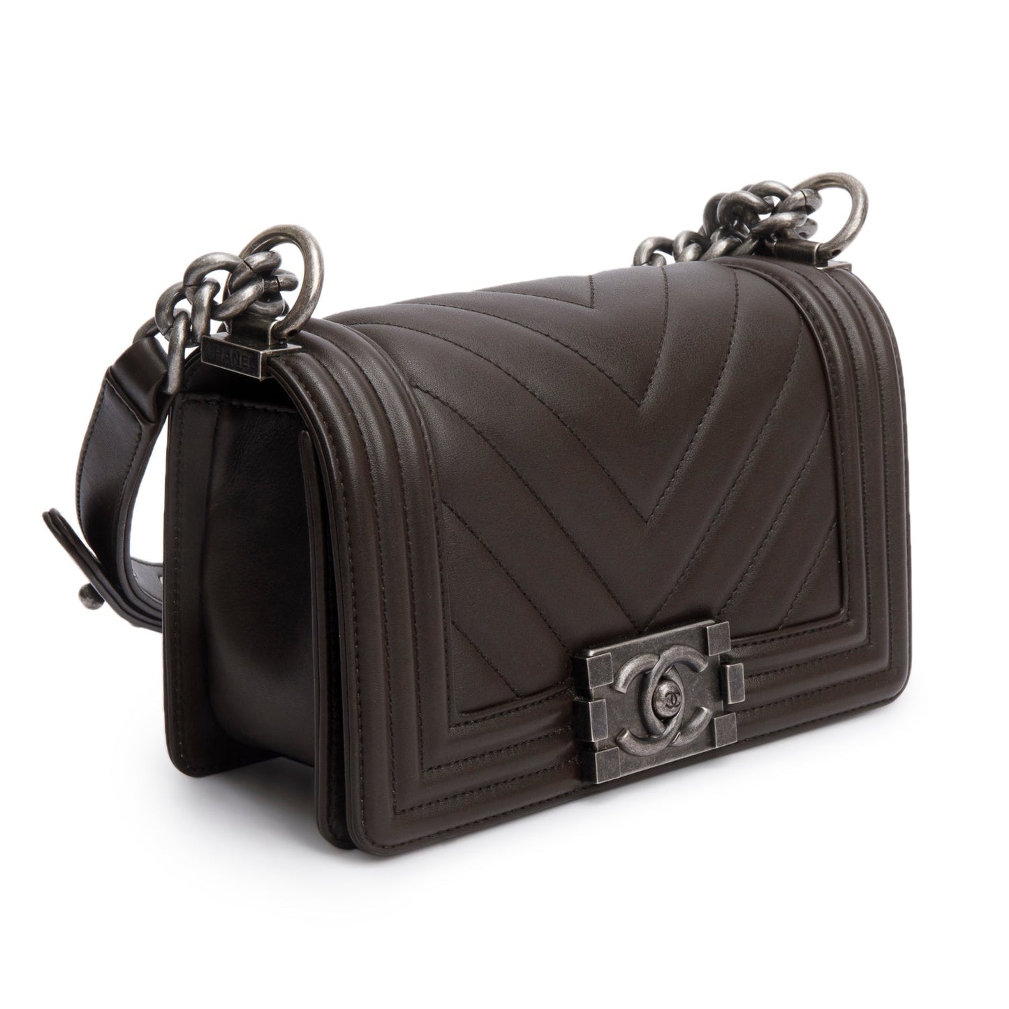 Chanel Brown Lambskin Chevron Small Boy Bag