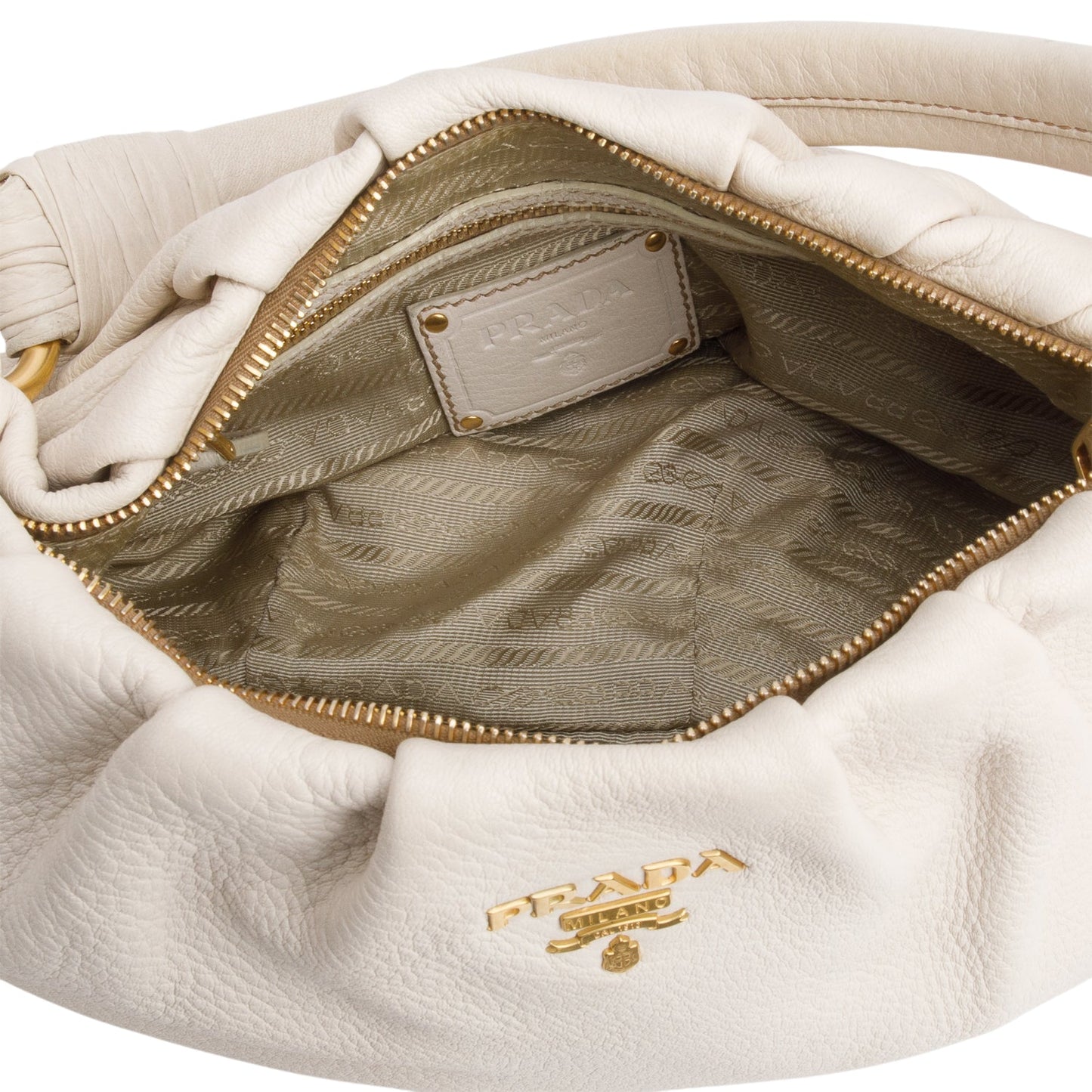 Prada Beige Cervo Pleats Small Shoulder Bag