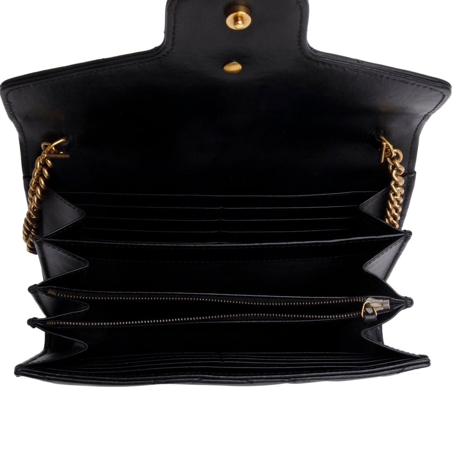 Gucci Black Calfskin Matelasse GG Marmont Chain Wallet