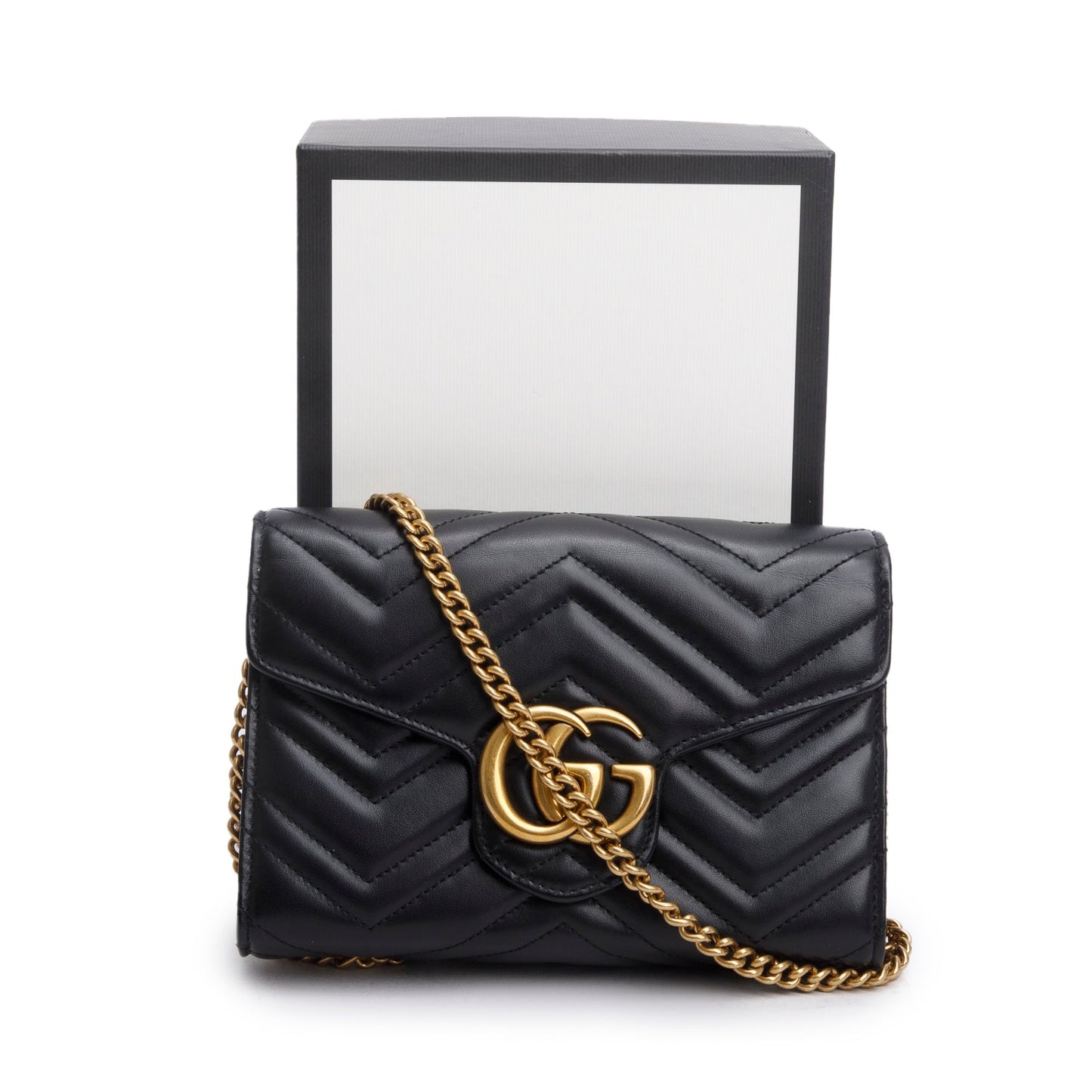 Gucci Black Calfskin Matelasse GG Marmont Chain Wallet