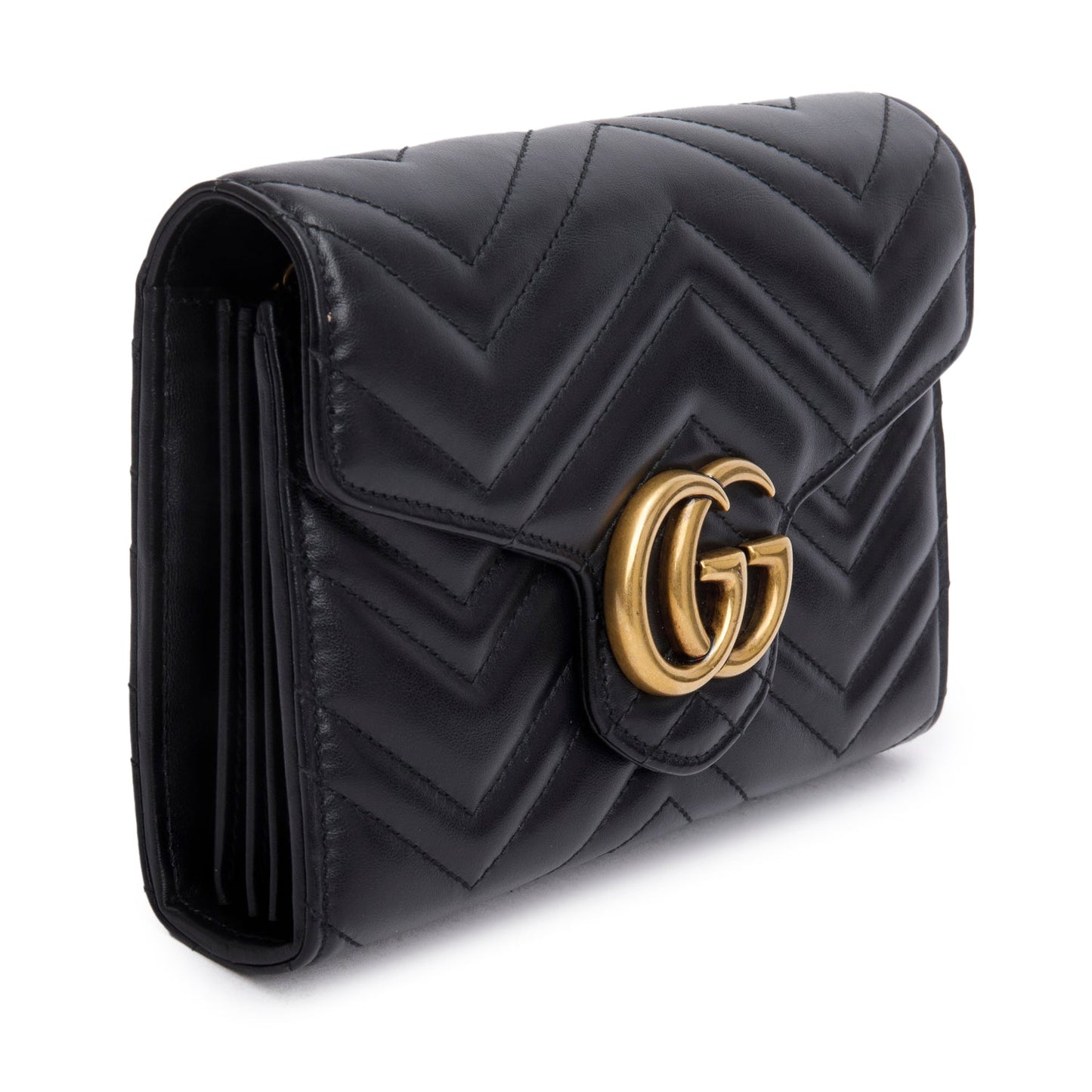 Gucci Black Calfskin Matelasse GG Marmont Chain Wallet