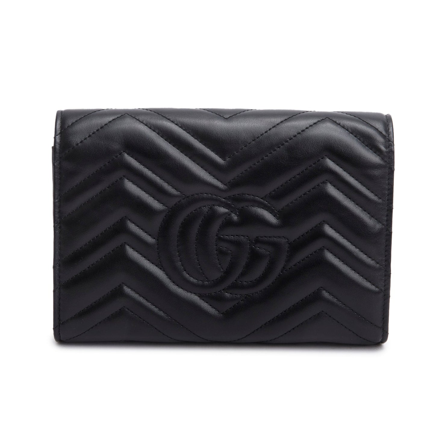 Gucci Black Calfskin Matelasse GG Marmont Chain Wallet