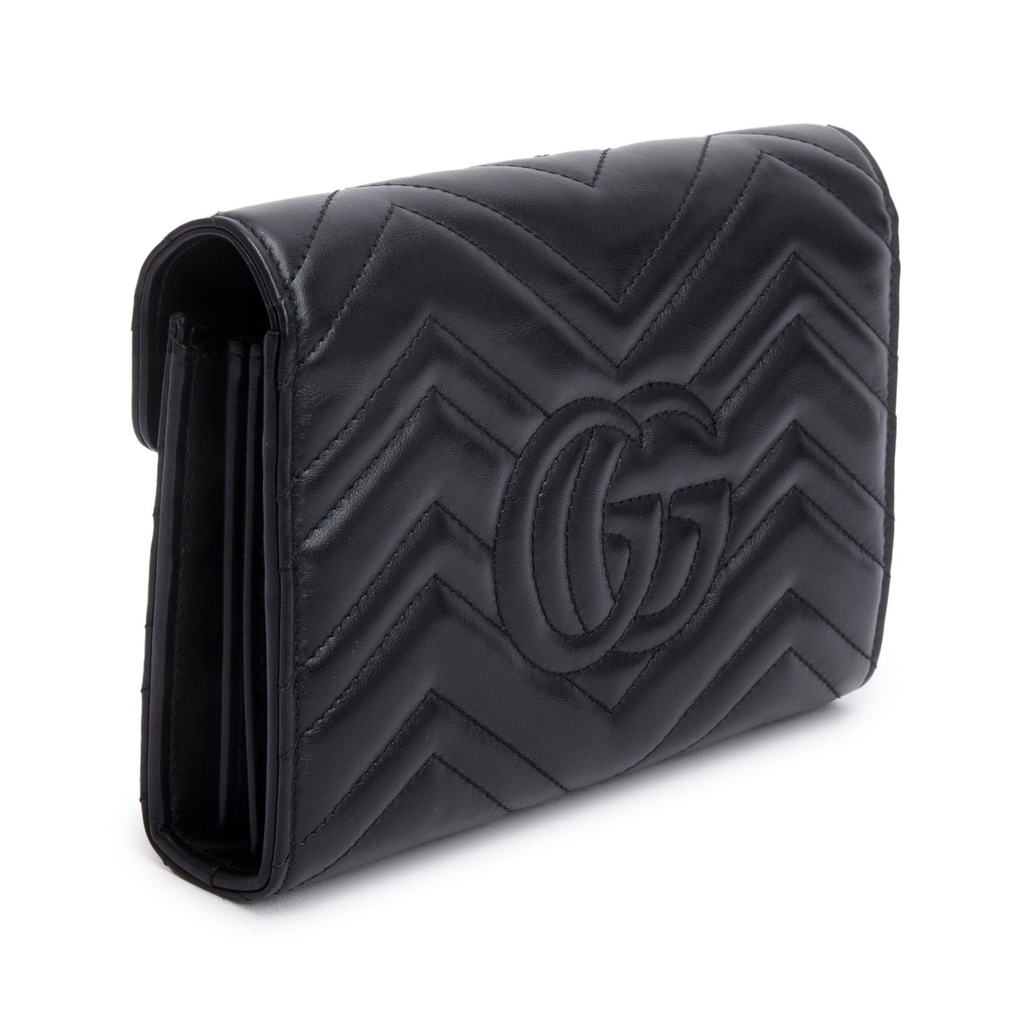 Gucci Black Calfskin Matelasse GG Marmont Chain Wallet