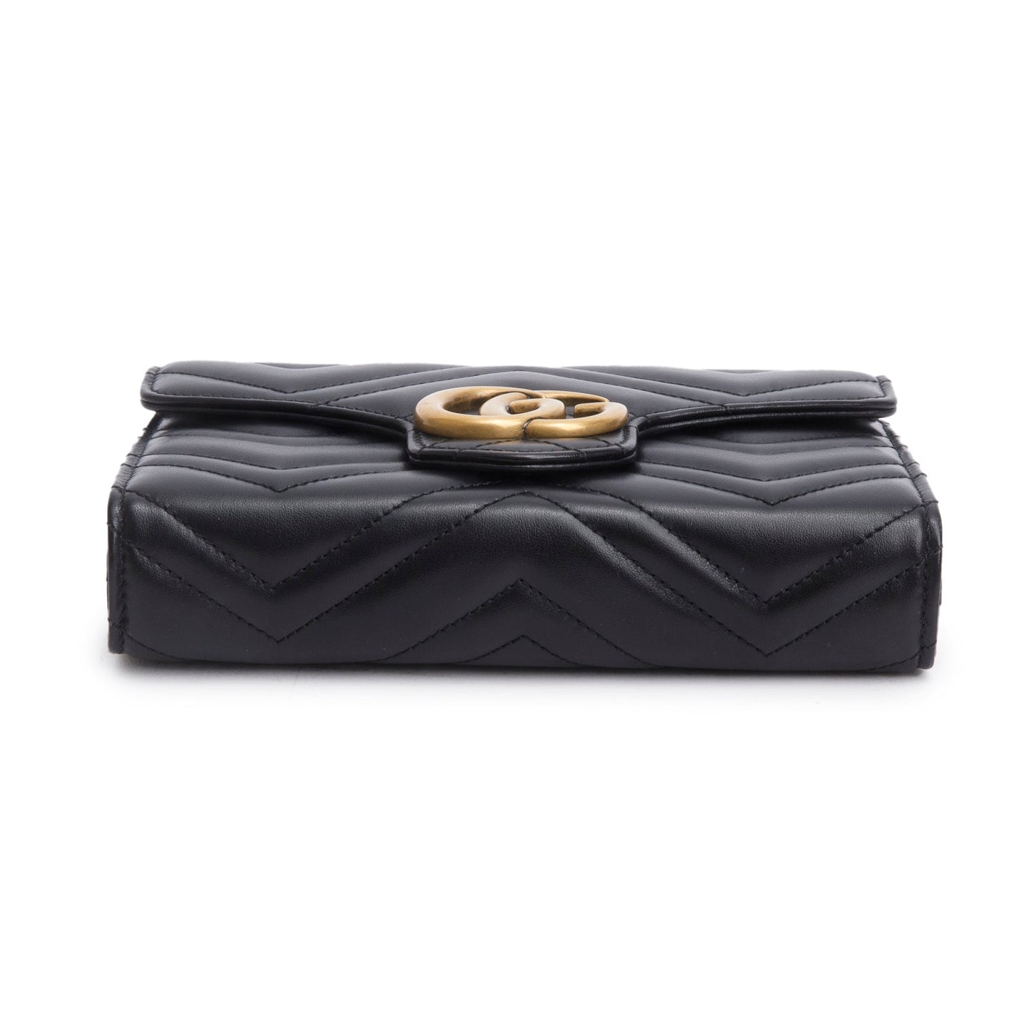 Gucci Black Calfskin Matelasse GG Marmont Chain Wallet