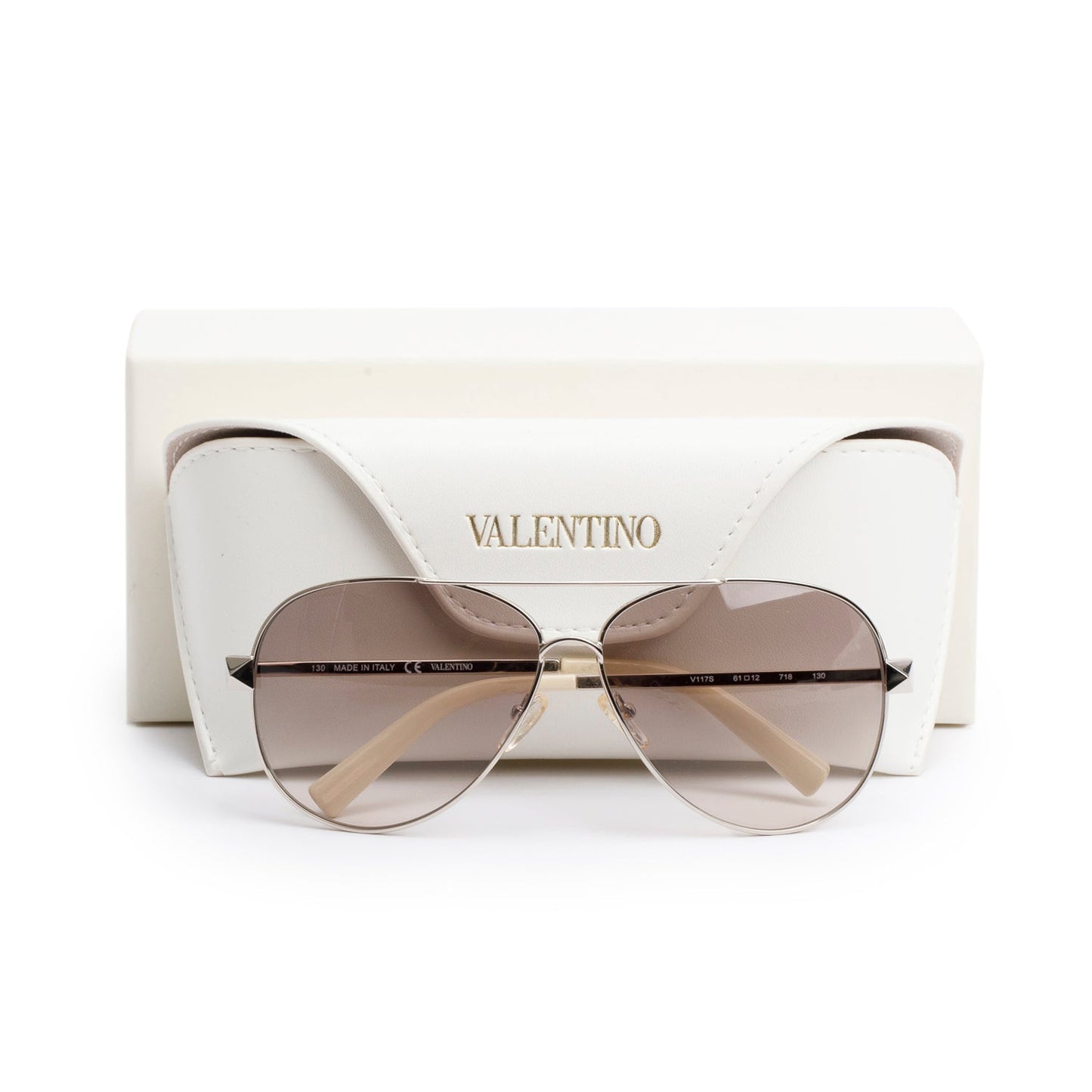 Valentino V117S Cream Rockstud Accent Aviator Sunglasses