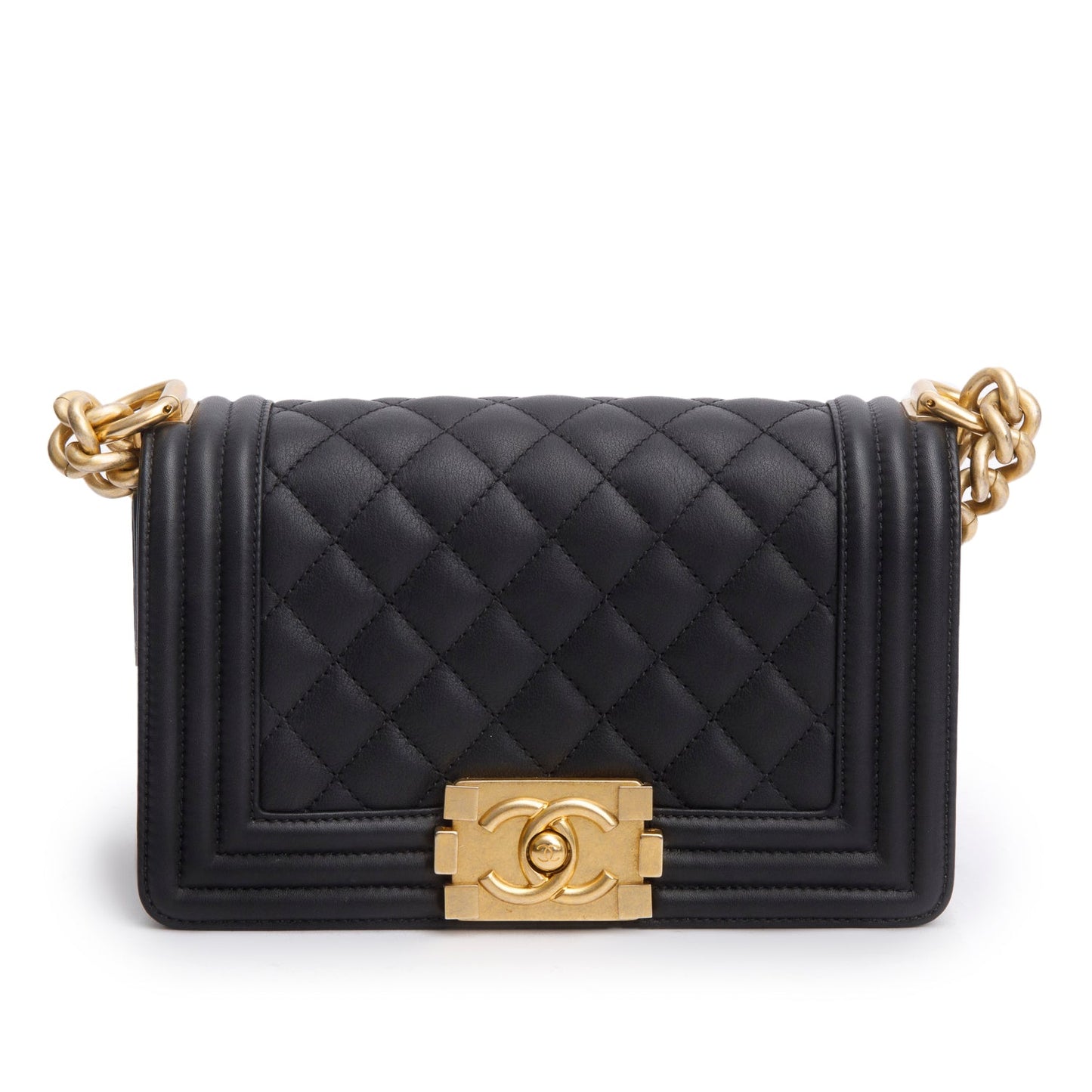 Chanel 2021 Black Quilted Lambskin Leather Small Boy Bag