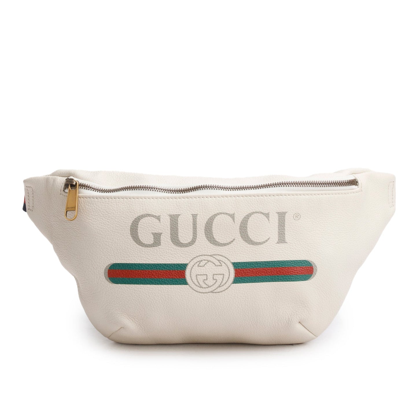 Gucci White Logo Print Calfskin Leather Large Belt Bag