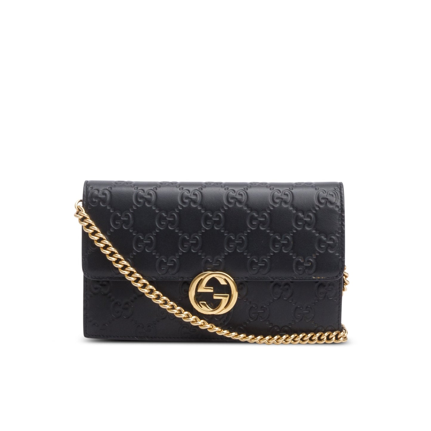 Gucci Black Guccissima Leather Interlocking G Icon Signature Wallet on Chain