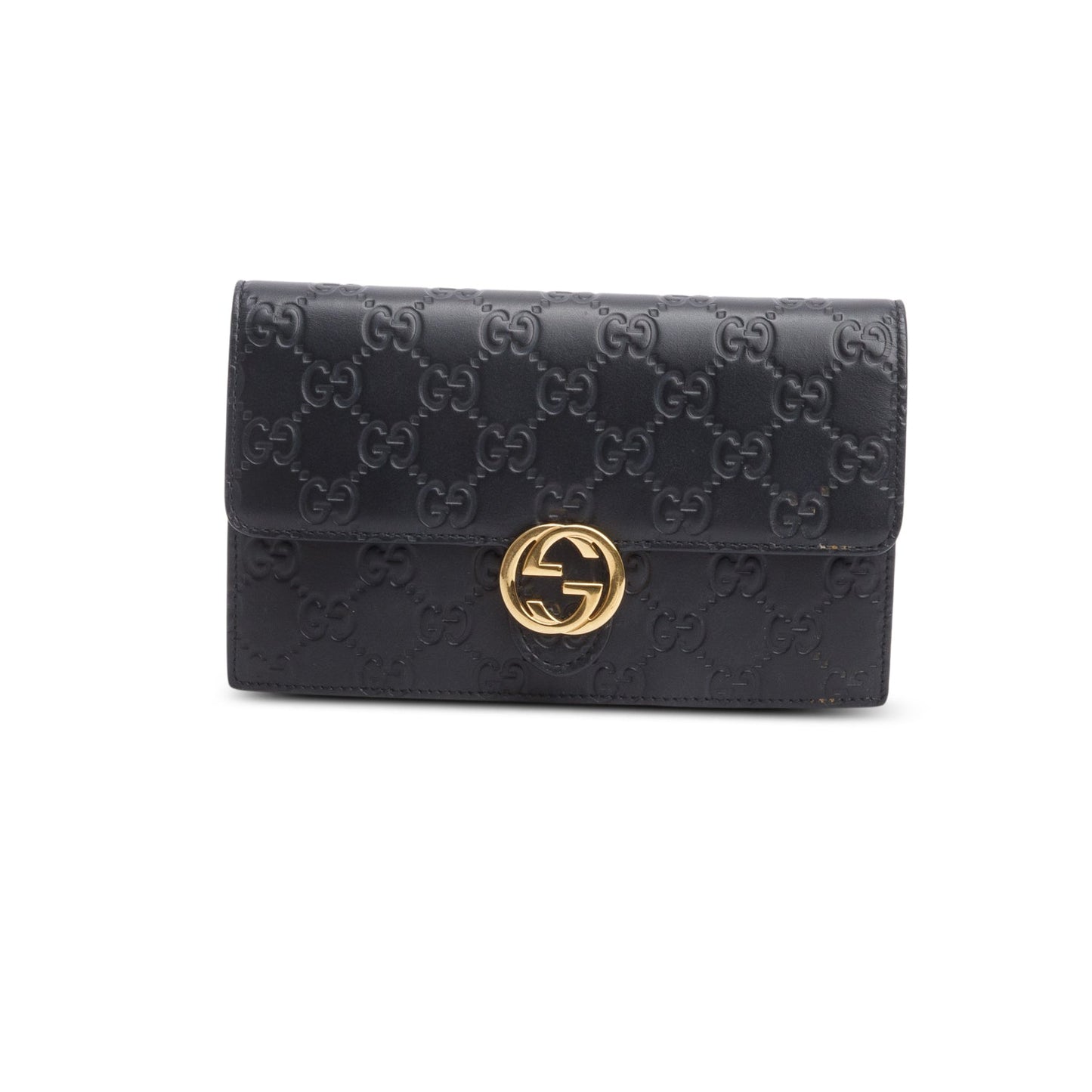Gucci Black Guccissima Leather Interlocking G Icon Signature Wallet on Chain