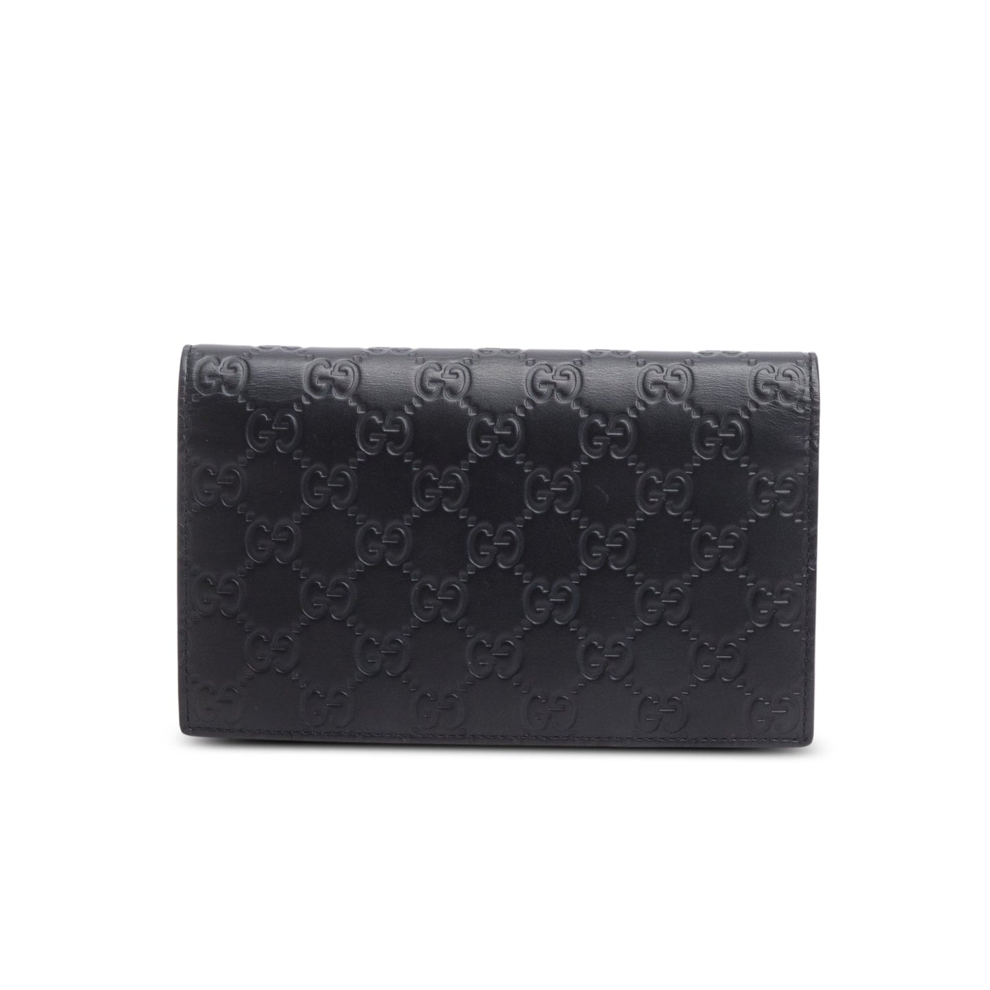 Gucci Black Guccissima Leather Interlocking G Icon Signature Wallet on Chain
