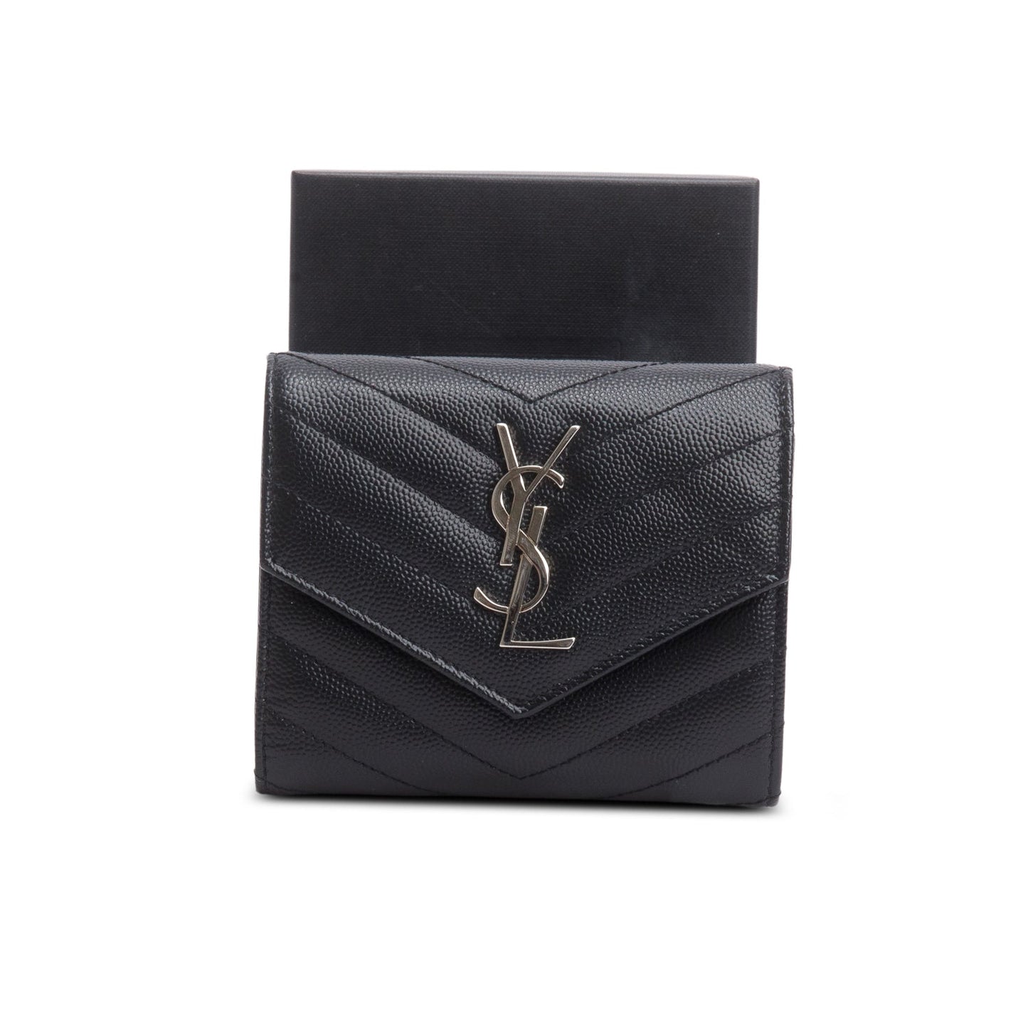 Saint Laurent 2022 Black Grain de Poudre Chevron Wallet
