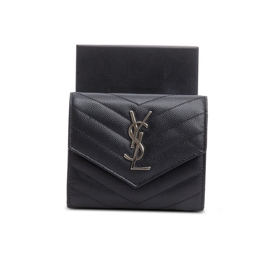 Saint Laurent 2022 Black Grain de Poudre Chevron Wallet