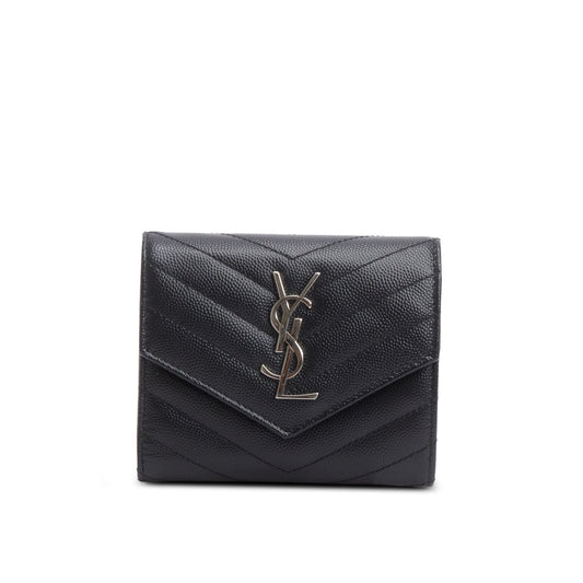 Saint Laurent 2022 Black Grain de Poudre Chevron Wallet