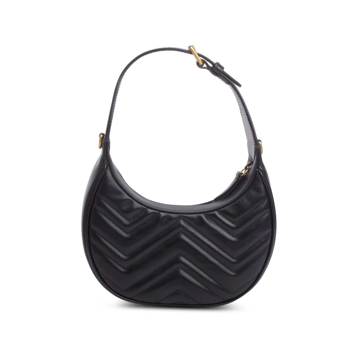 Gucci Black Calfskin Matelasse Chevron Mini GG Marmont Half Moon Hobo