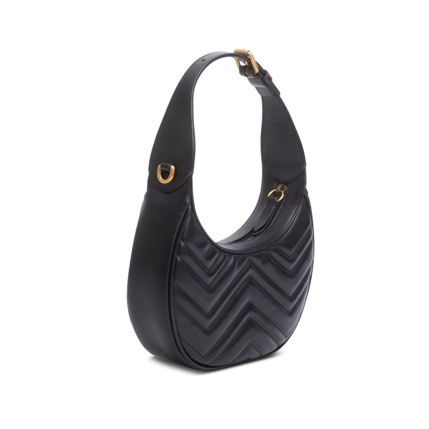 Gucci Black Calfskin Matelasse Chevron Mini GG Marmont Half Moon Hobo