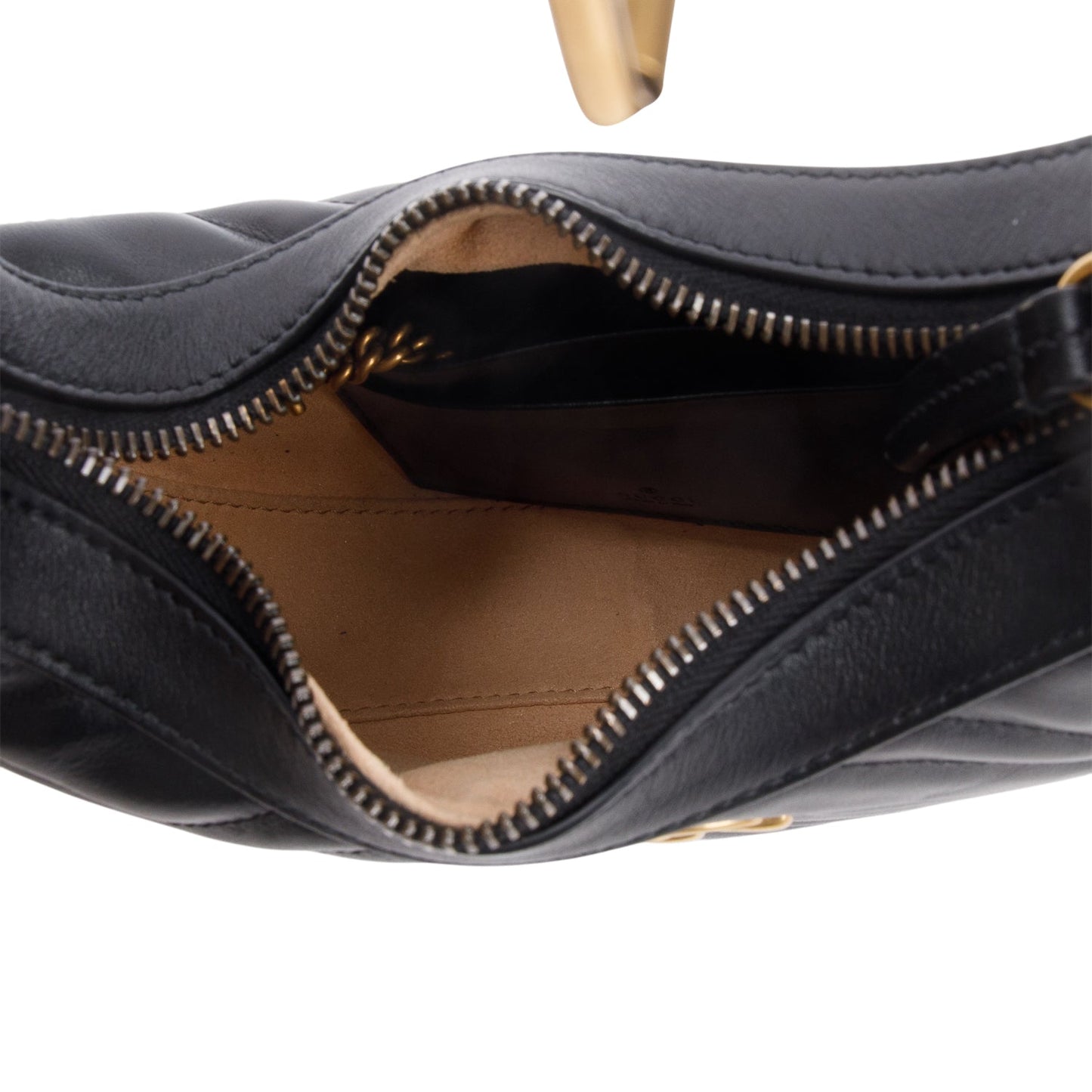 Gucci Black Calfskin Matelasse Chevron Mini GG Marmont Half Moon Hobo