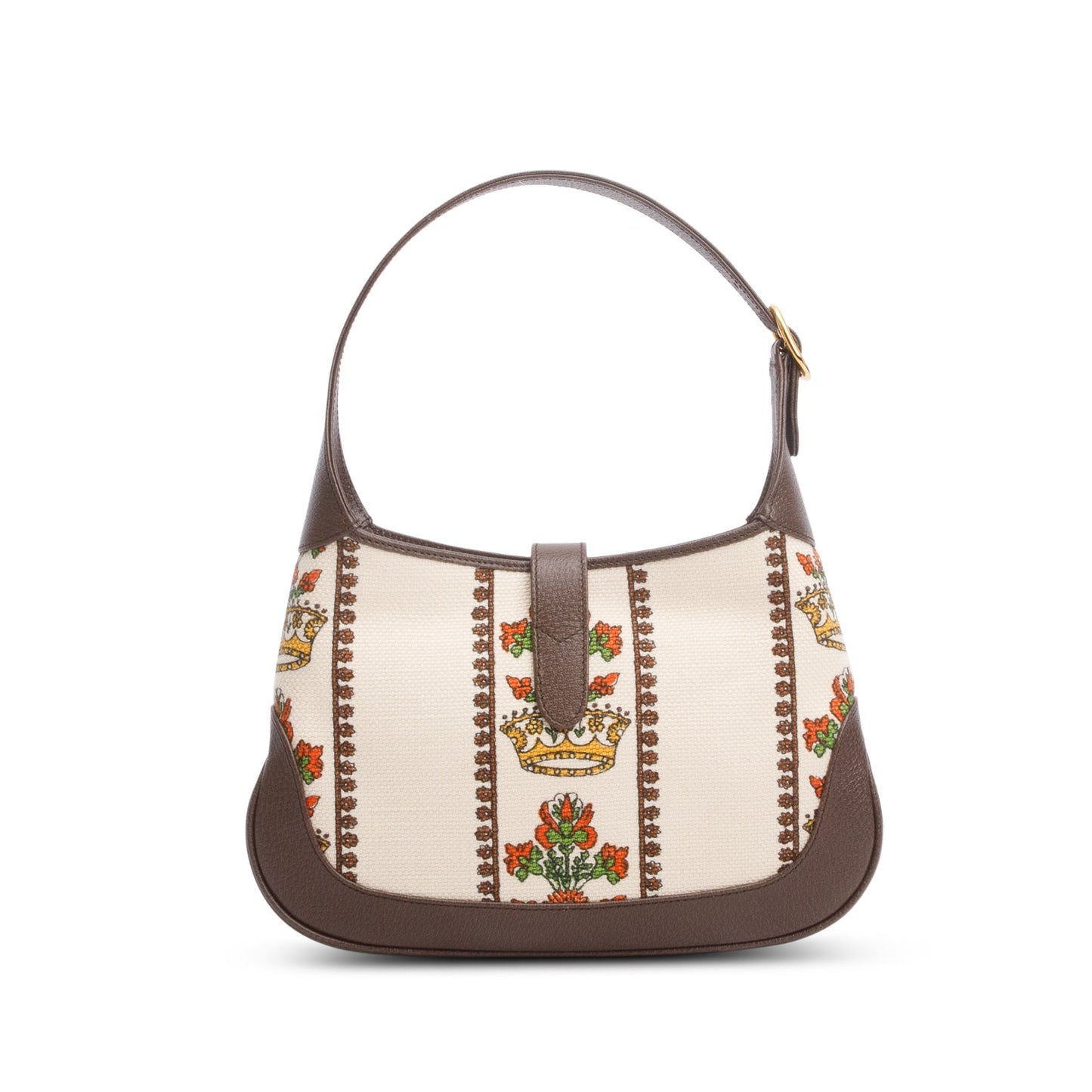 Gucci Neutral & Multicolor Music Is Mine Canvas Brown Leather Trim Small Jackie 1961 Shoulder Bag