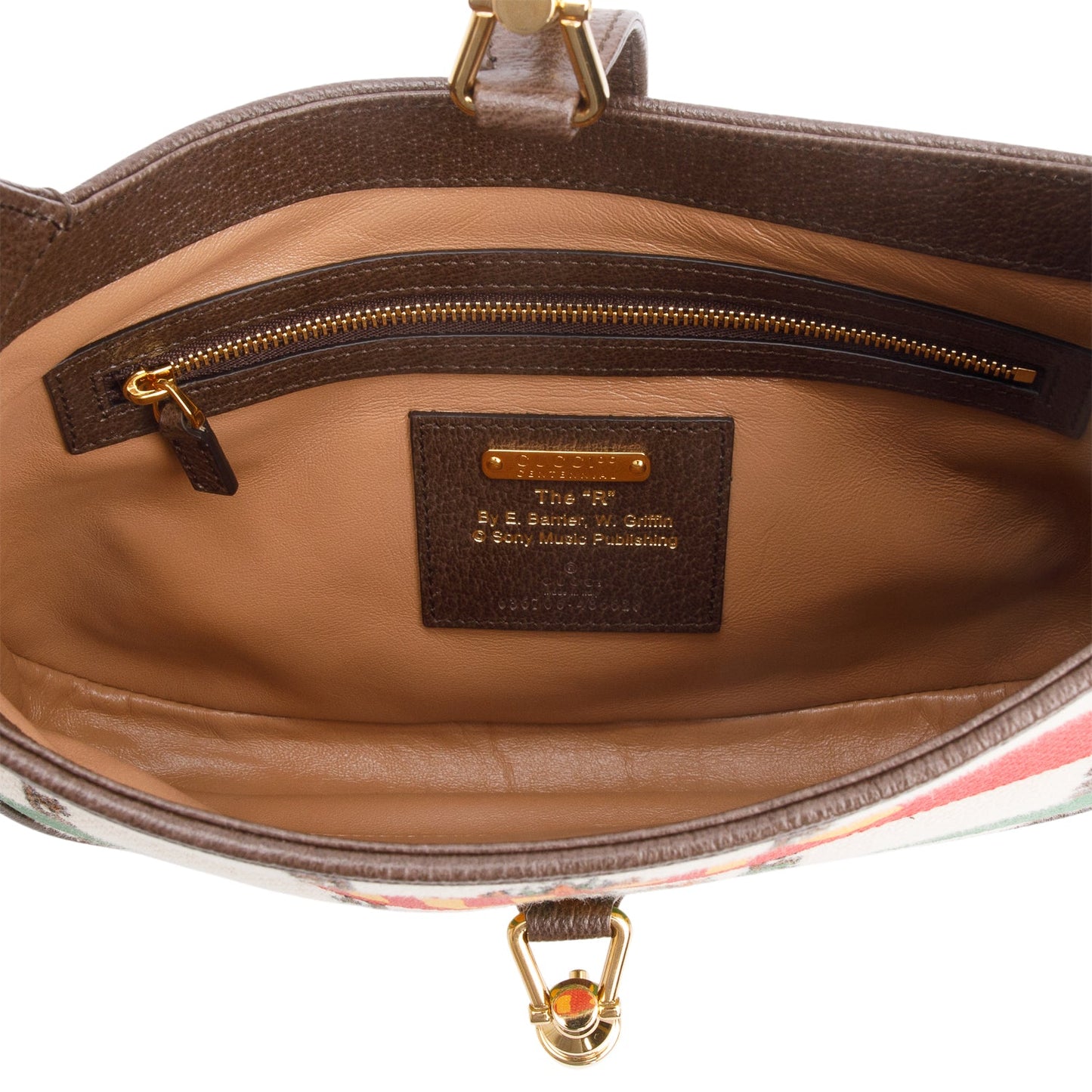 Gucci Neutral & Multicolor Music Is Mine Canvas Brown Leather Trim Small Jackie 1961 Shoulder Bag