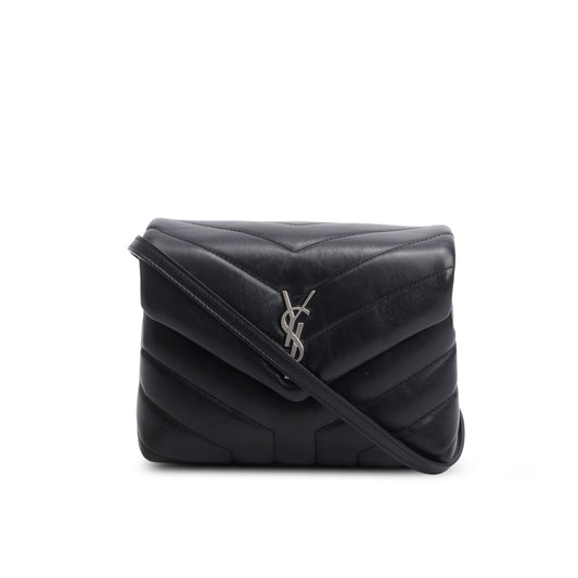 Saint Laurent Black Calfskin Y Quilted Monogram Toy Loulou Crossbody Bag