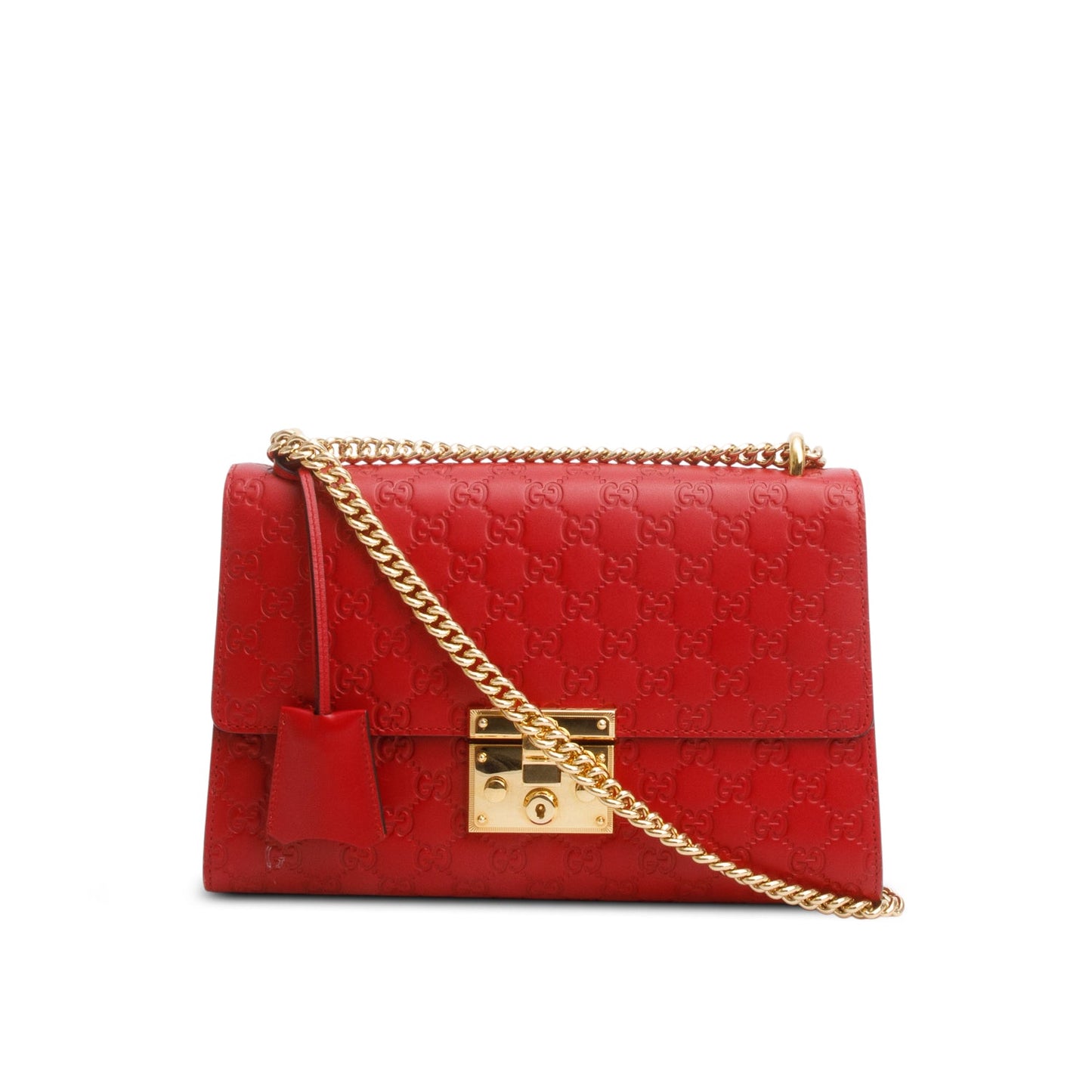 Gucci Red Signature Leather Medium Padlock Shoulder Bag