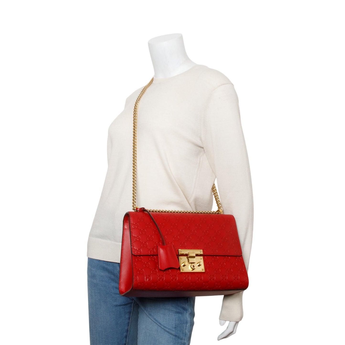 Gucci Red Signature Leather Medium Padlock Shoulder Bag