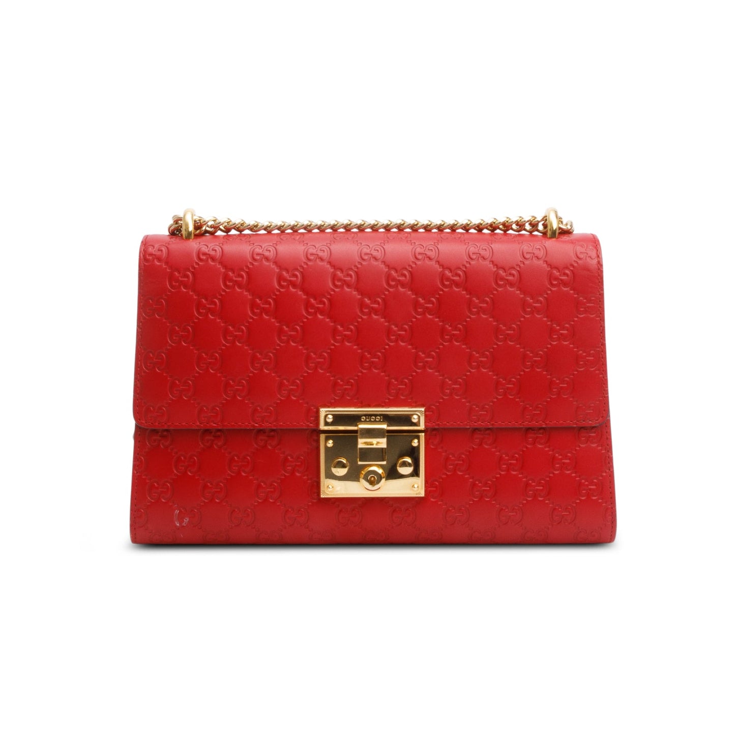 Gucci Red Signature Leather Medium Padlock Shoulder Bag