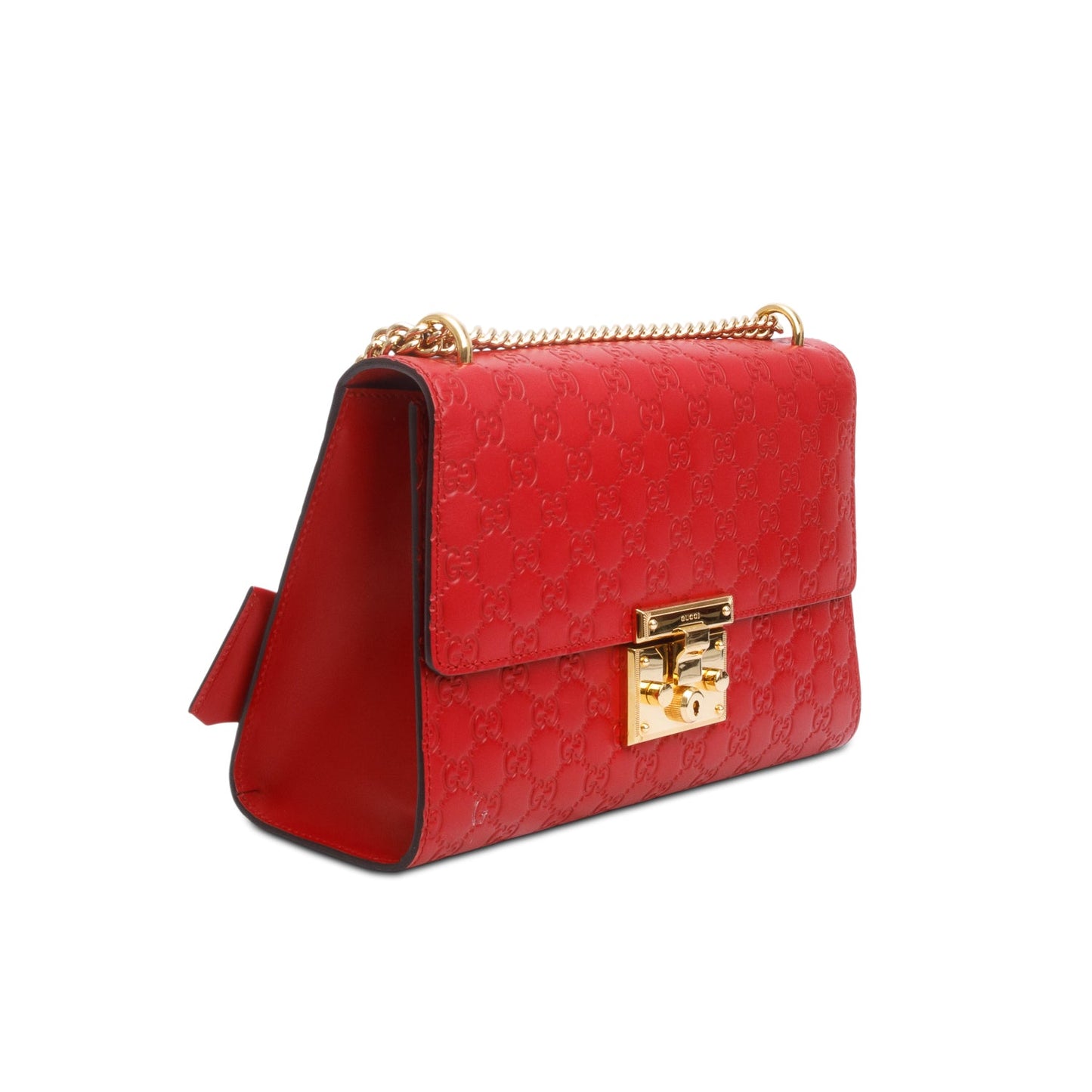 Gucci Red Signature Leather Medium Padlock Shoulder Bag