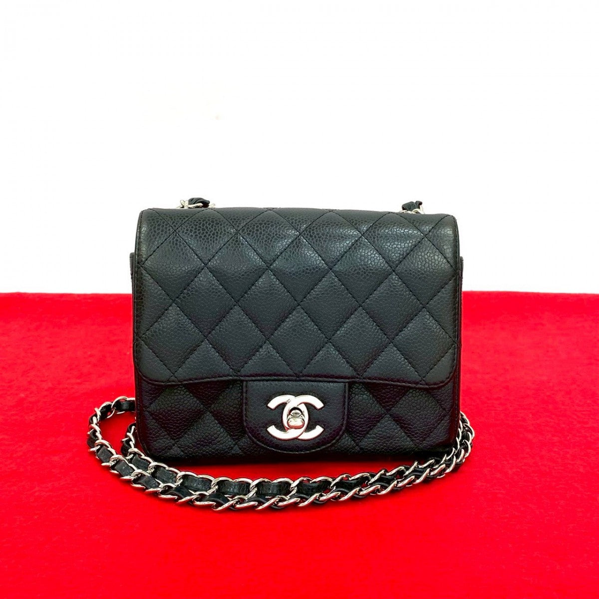 CHANEL Shoulder Bag Matt caviar skin black Matrasse