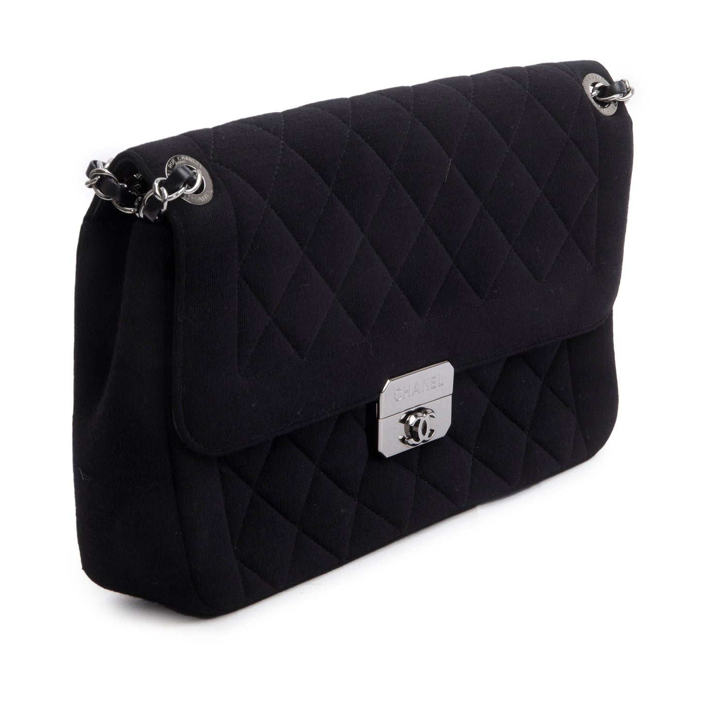 Chanel Black Jersey Quilted Chic With Me Large Flap Bag