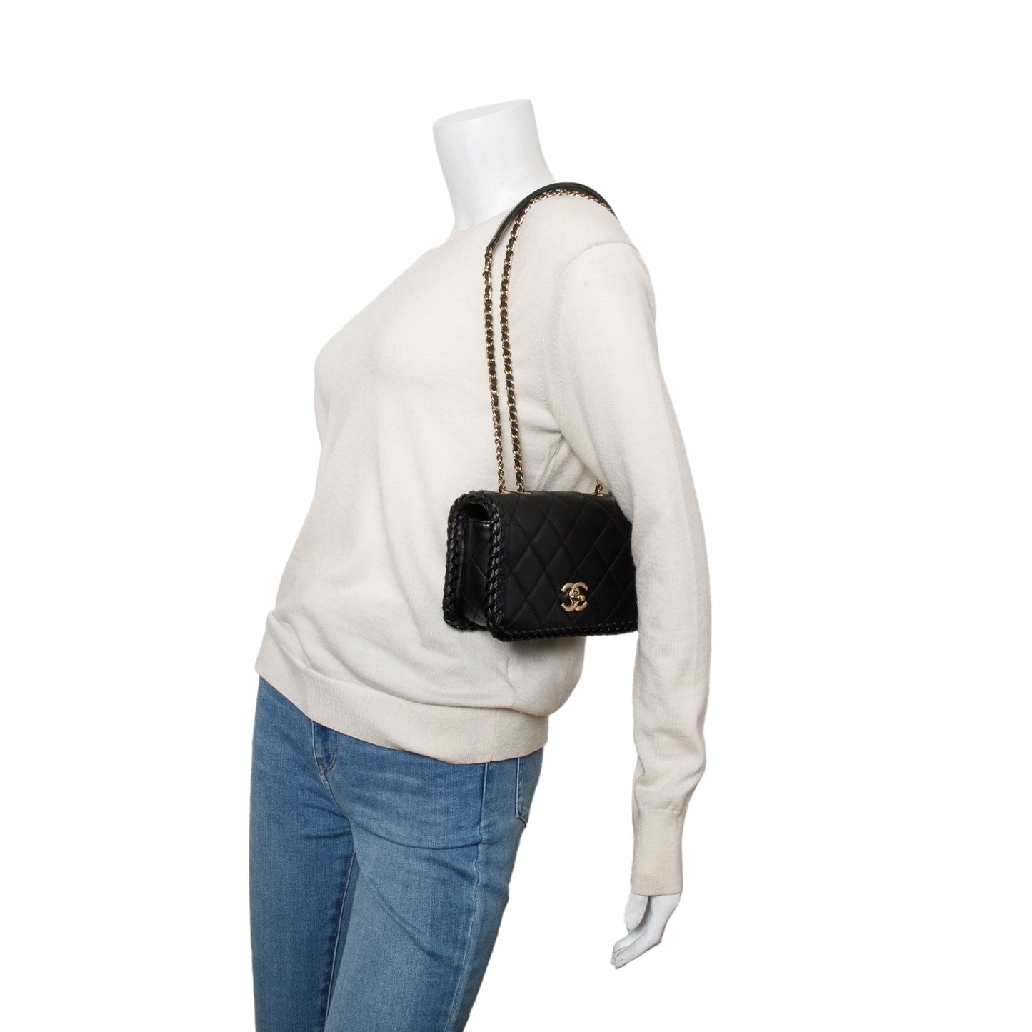 Chanel Black Lambskin Quilted Small Whipstitch Flap Bag