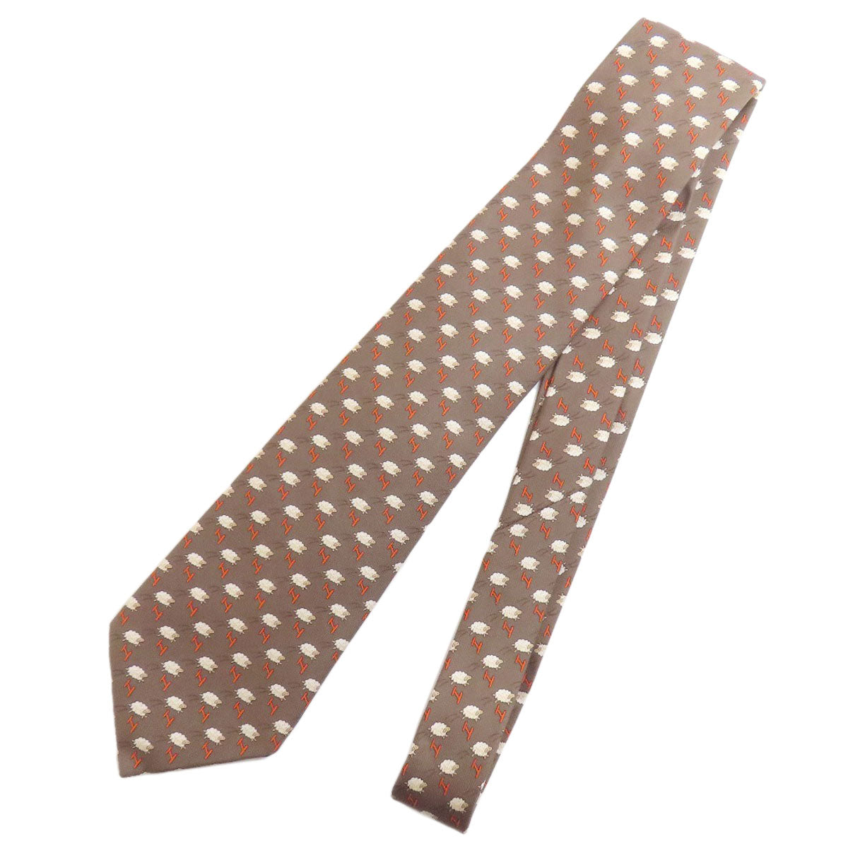 HERMES tie silk Brown SheepPattern mens